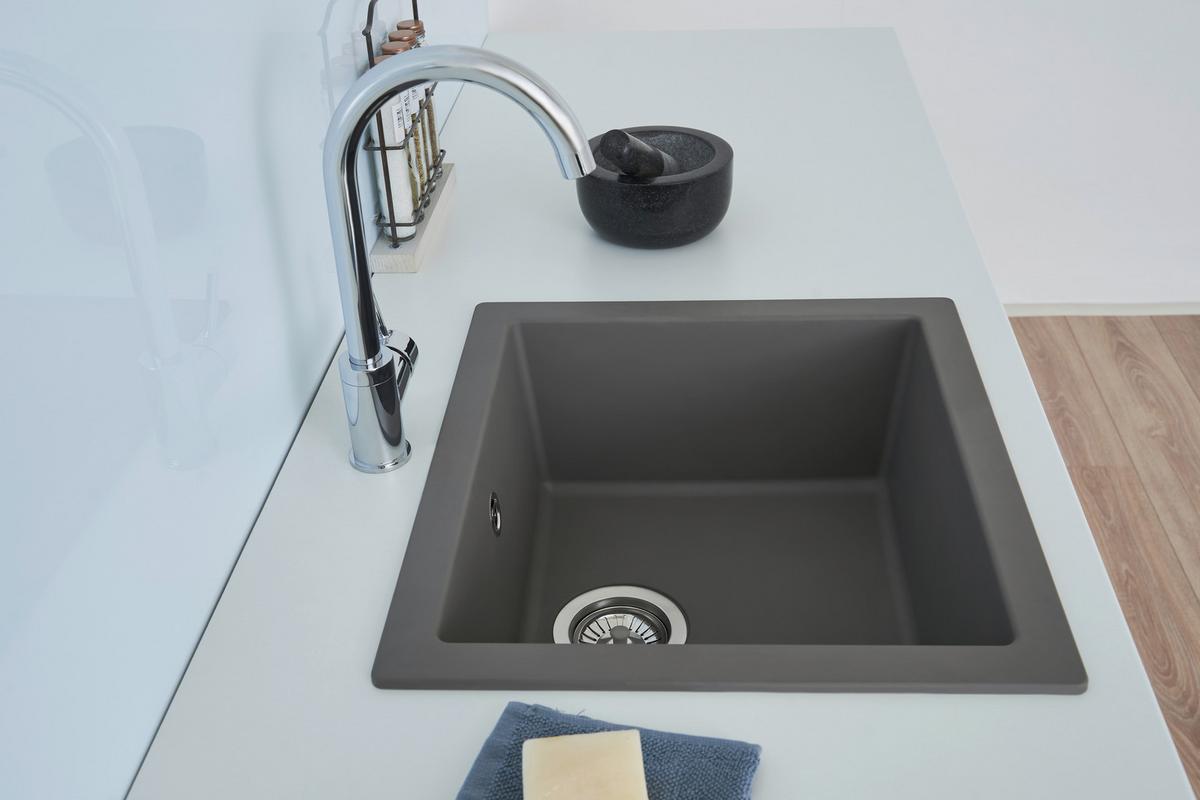 Einbauspüle Ohio ca. 50x19x44 cm Grau - Grau, Trend, Glas/Kunststoff (50/19/44cm) - Respekta