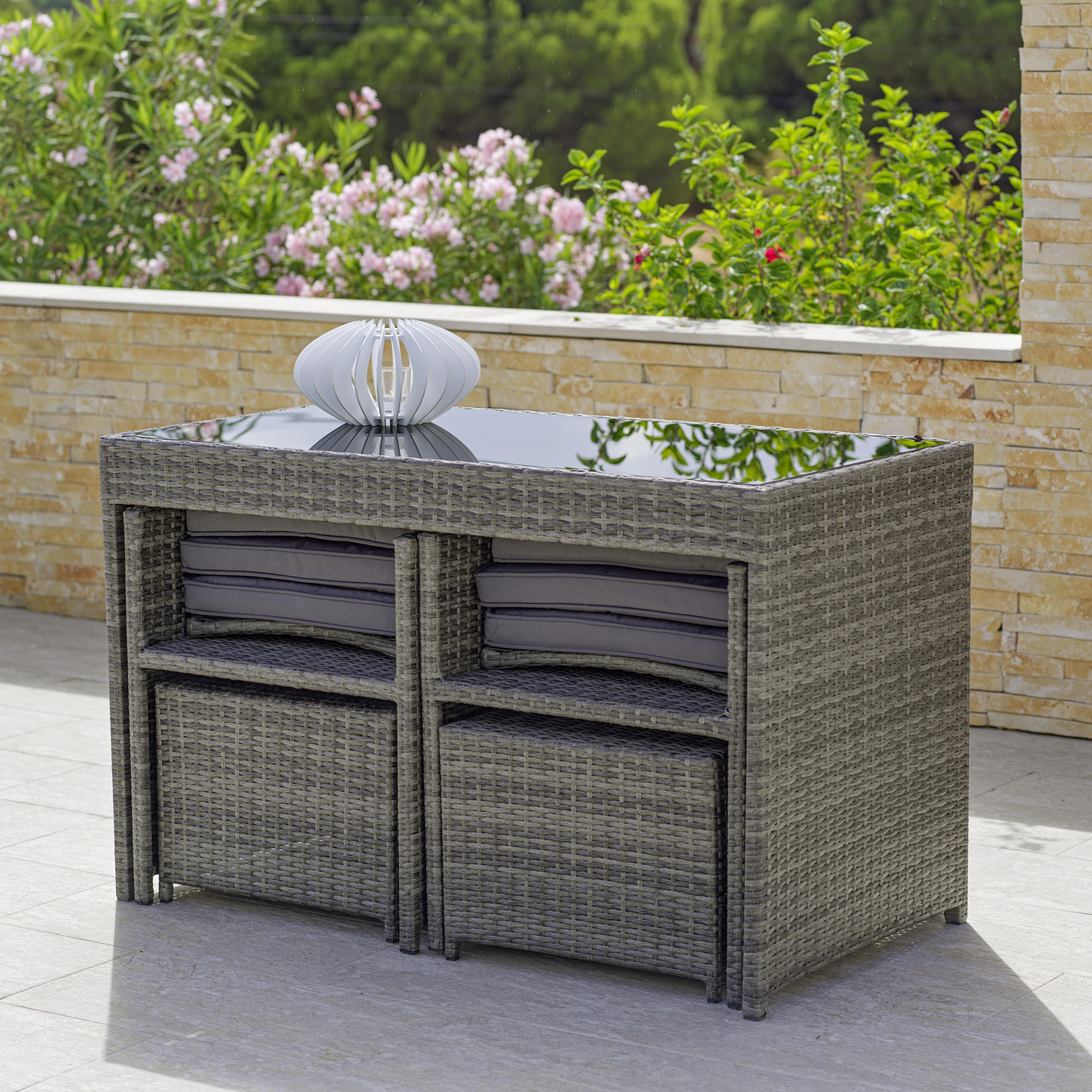Gartenset Bilbao in Grau/Schwarz - Anthrazit/Schwarz, Modern, Glas/Kunststoff - Modern Living