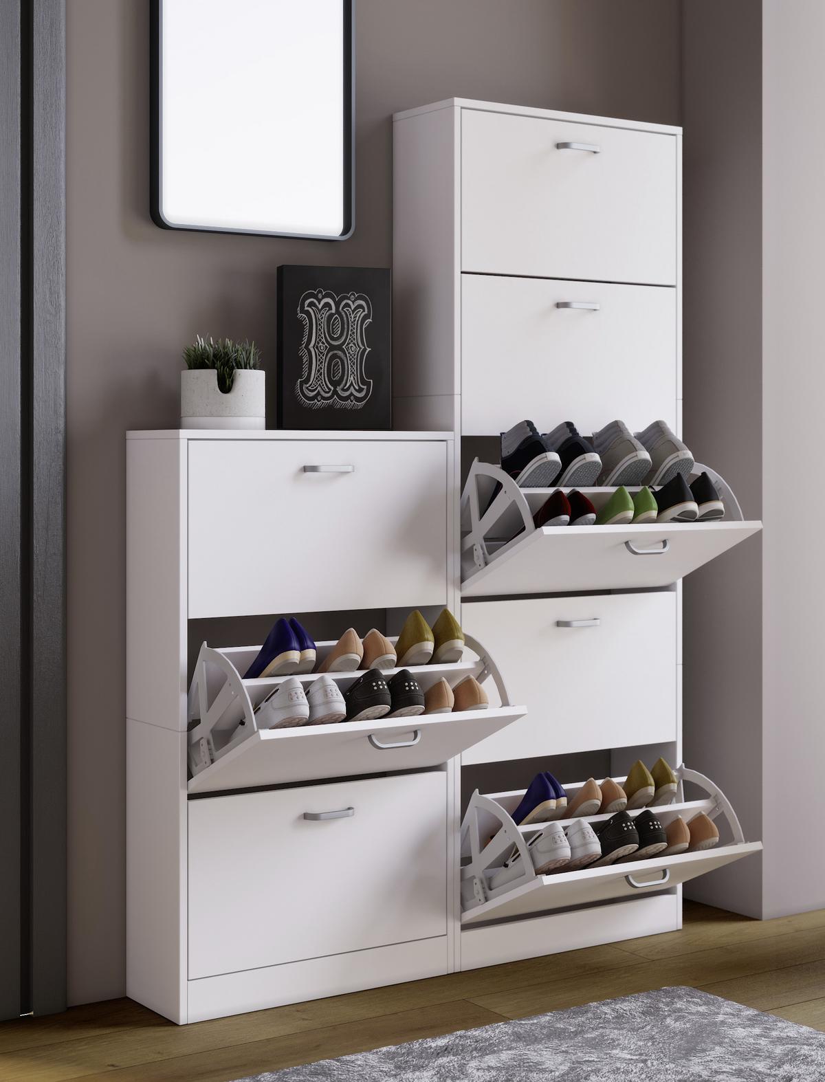 Schuhschrank Sipos ca.59x170x22cm Weiß - Edelstahlfarben/Weiß, KONVENTIONELL, Holzwerkstoff/Kunststoff (59/170/22cm) - MID.YOU