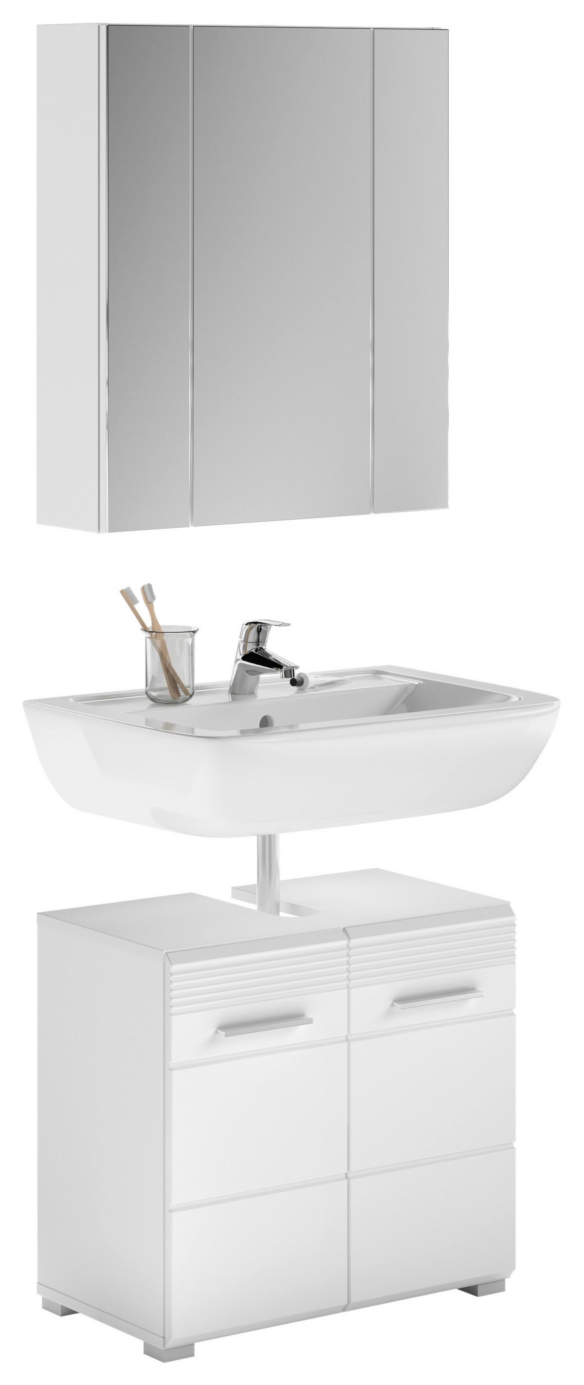 Kopalnica Linus, Bela, 2-Delna - srebrne barve/bela, Moderno, umetna masa/steklo (60/182/34cm) - MID.YOU