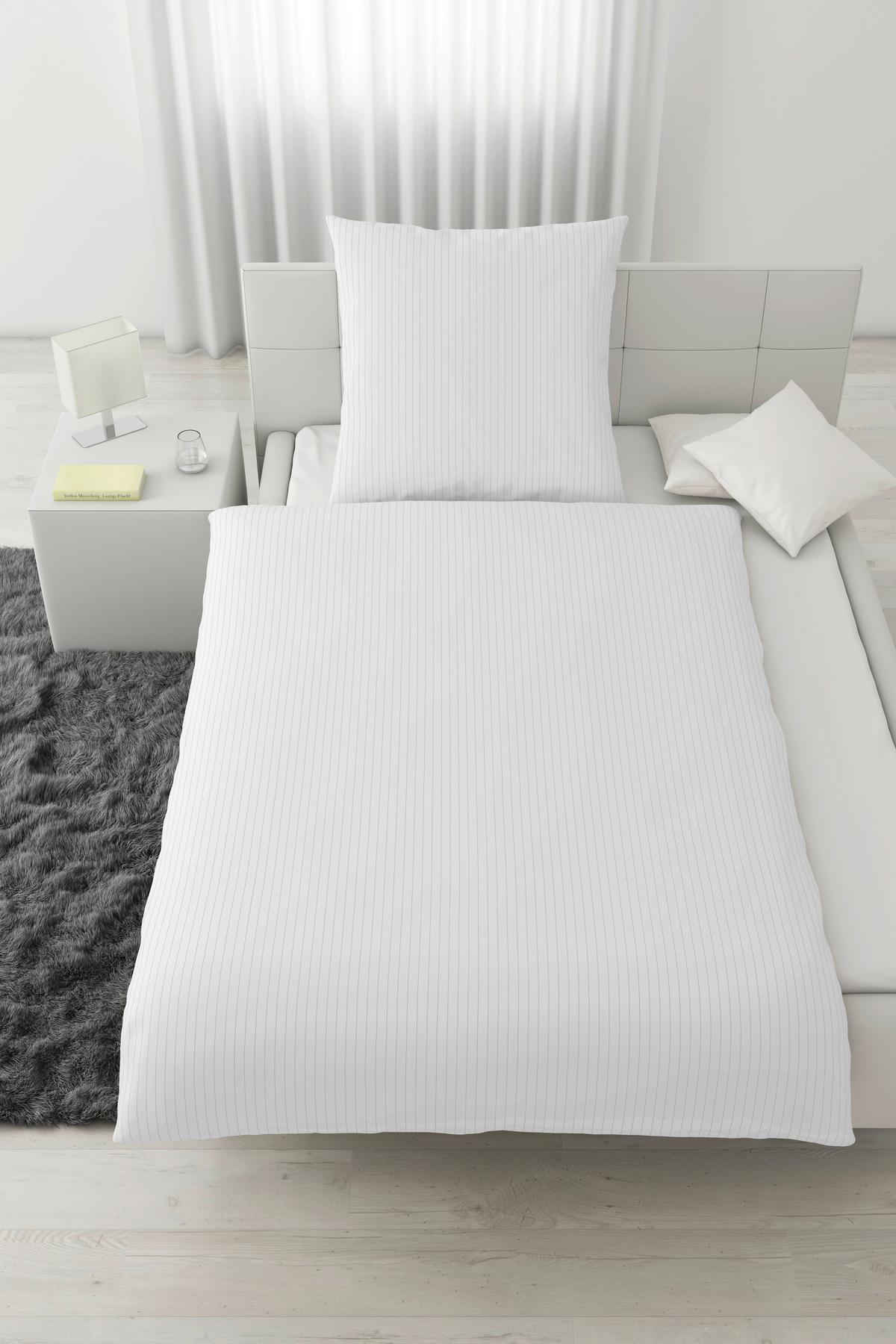 Bettwäsche Twill Streif Weiss/Hellgrau ca. 135x200cm - Hellgrau/Weiß, MODERN, Textil (135/200cm) - Mömax