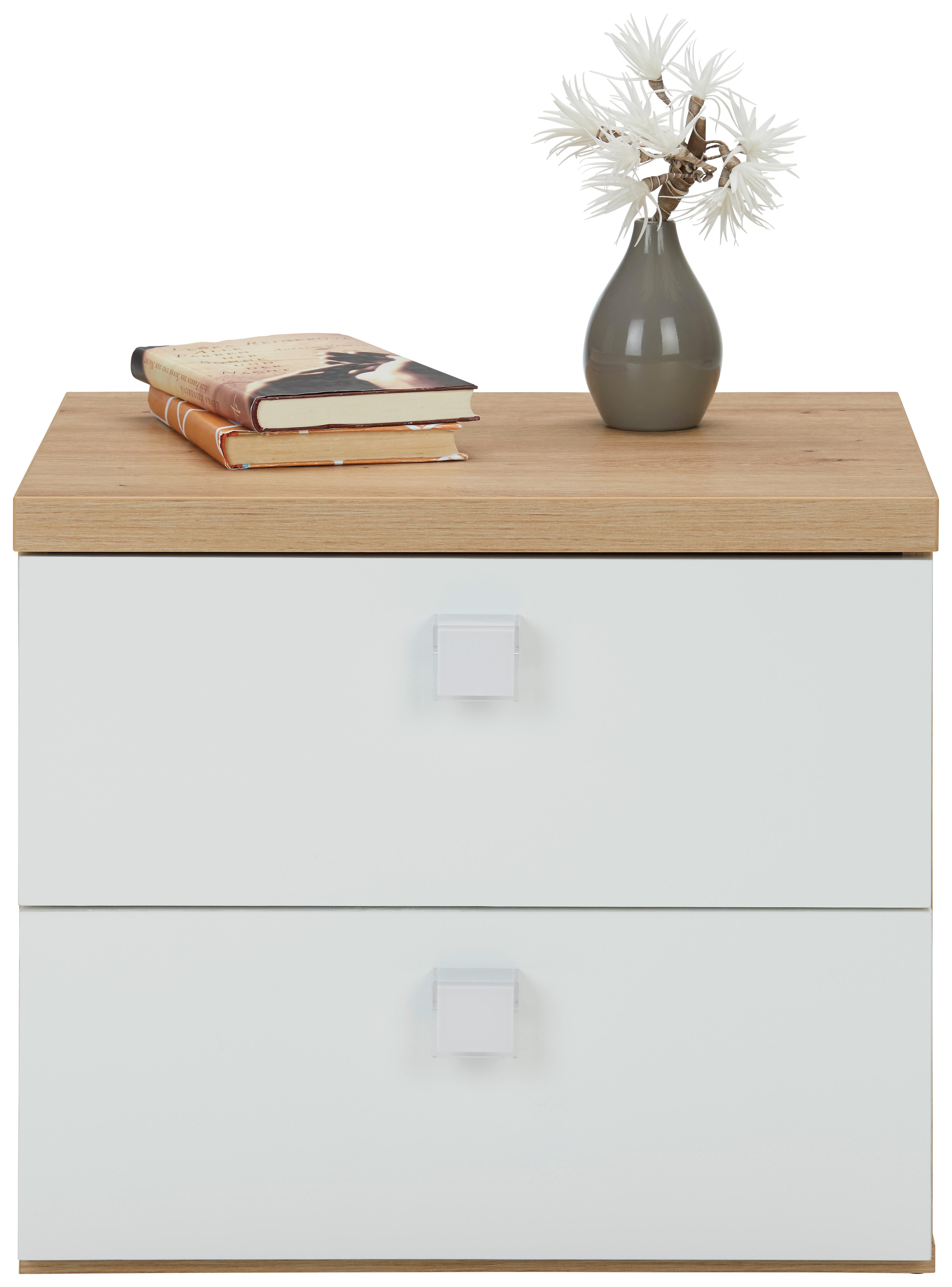 SÄNGBORD LAGO - vit/ekfärgad, Modern, trämaterial/plast (49/44/40cm) - Mömax