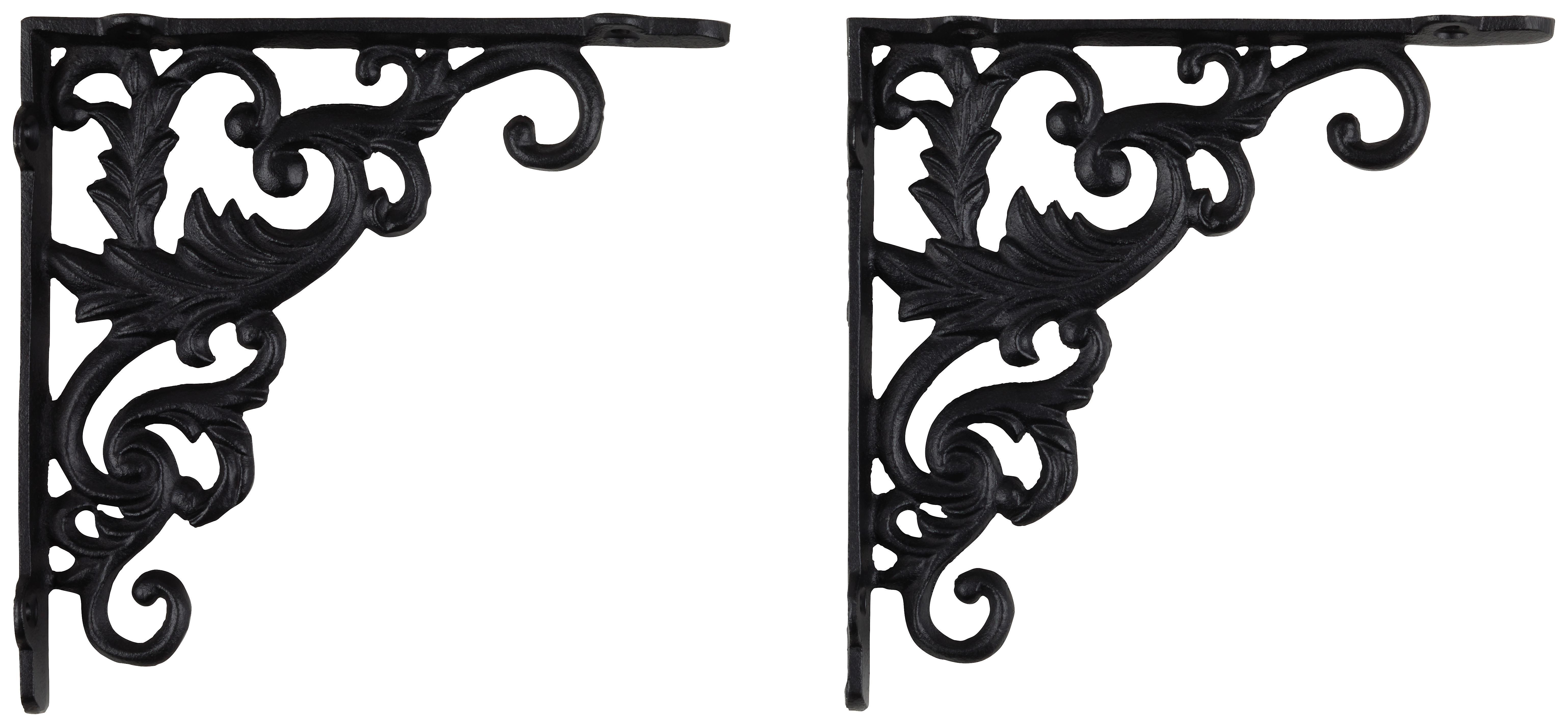 Wandhalter aus Eisen in Schwarz, 2er Set - Schwarz, Romantik / Landhaus, Metall (18,3/3,2/18,3cm) - Mömax