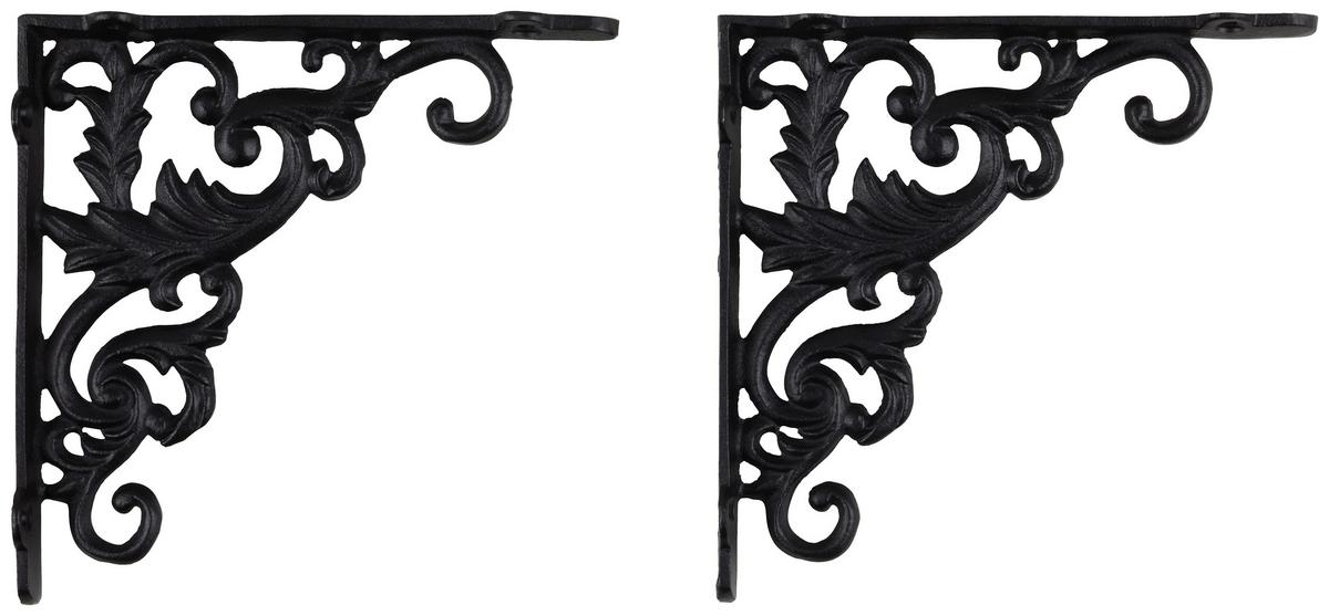 Wandhalter aus Eisen in Schwarz, 2er Set - Schwarz, Romantik / Landhaus, Metall (18,3/3,2/18,3cm) - Mömax