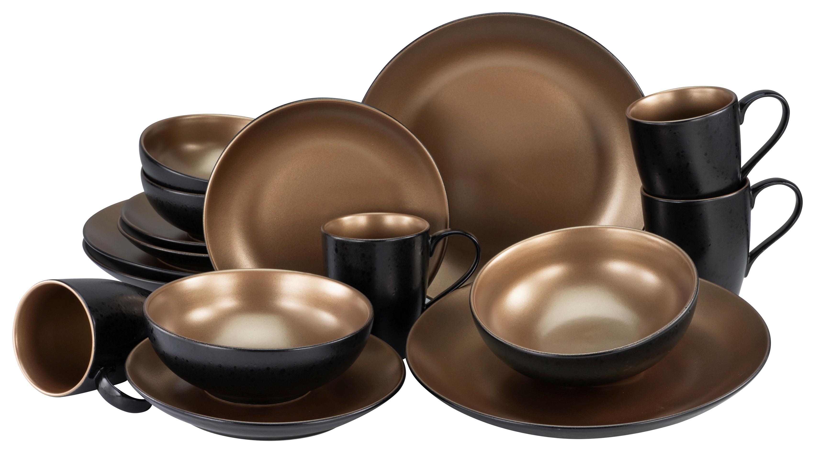 Kombinirani Servis Glamour Gold, 16-Delni - zlate barve/črna, Trend, keramika - Creatable