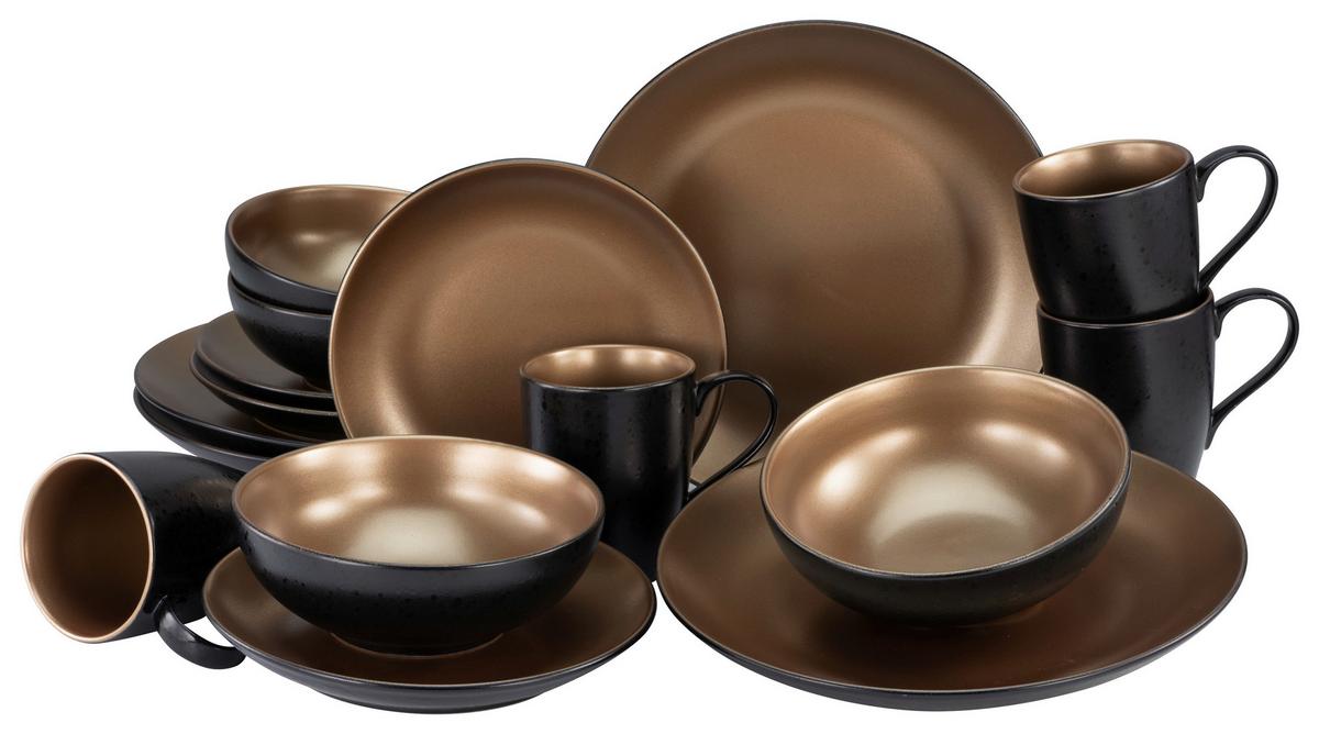 Kombinirani Servis Glamour Gold, 16-Delni - zlate barve/črna, Trend, keramika - Creatable