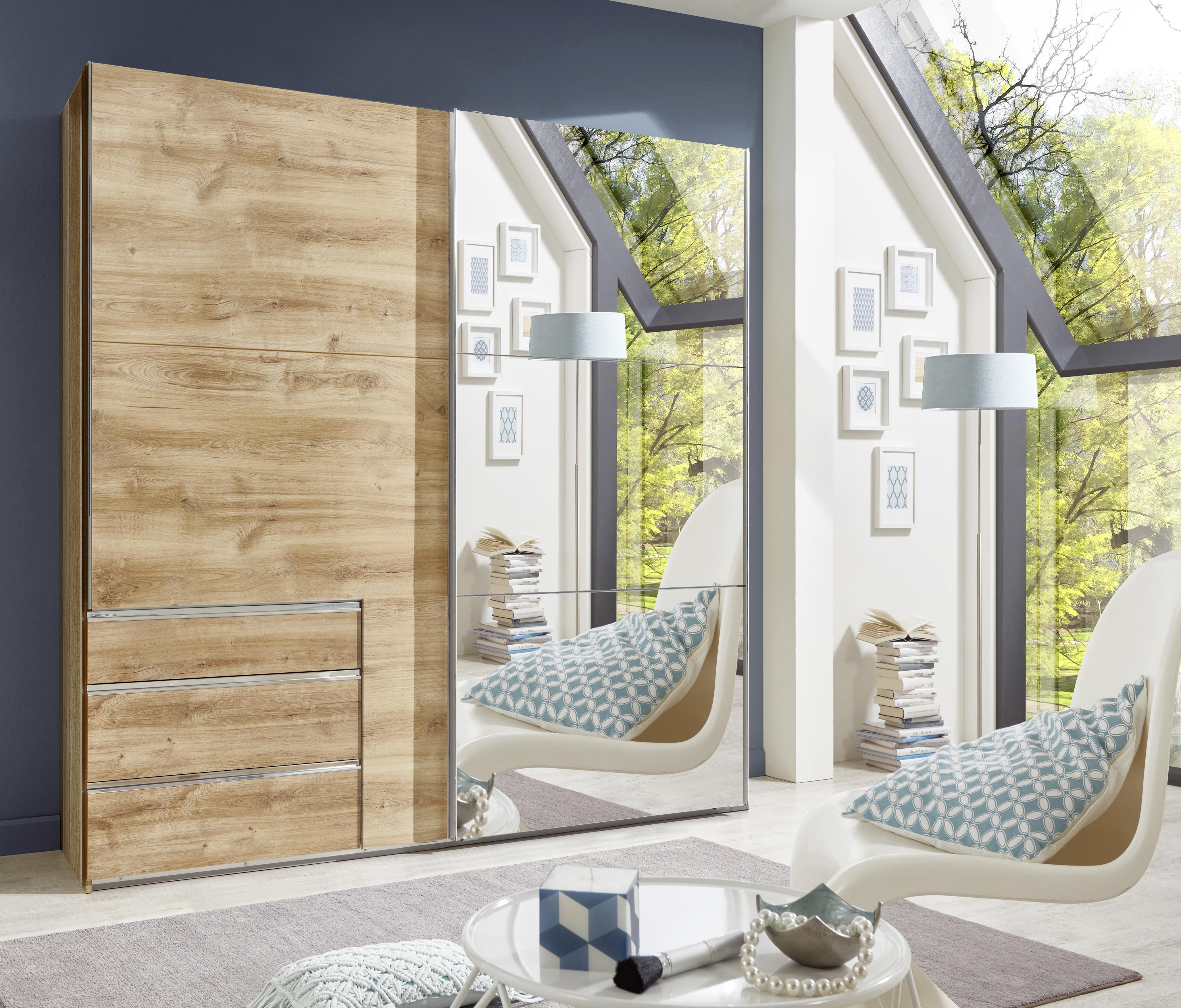 Ormar S Kliznim Vratima Level - boje hrasta/boje kroma, Moderno, staklo/drvni materijal (250/216/65cm) - Modern Living