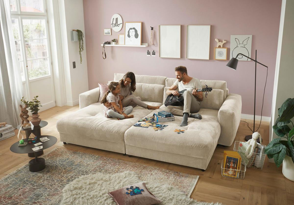 Bigsofa Barura Loveseat ca. 292x194 cm Creme - Creme/Schwarz, KONVENTIONELL, Holzwerkstoff/Kunststoff (292/90/194cm) - MID.YOU
