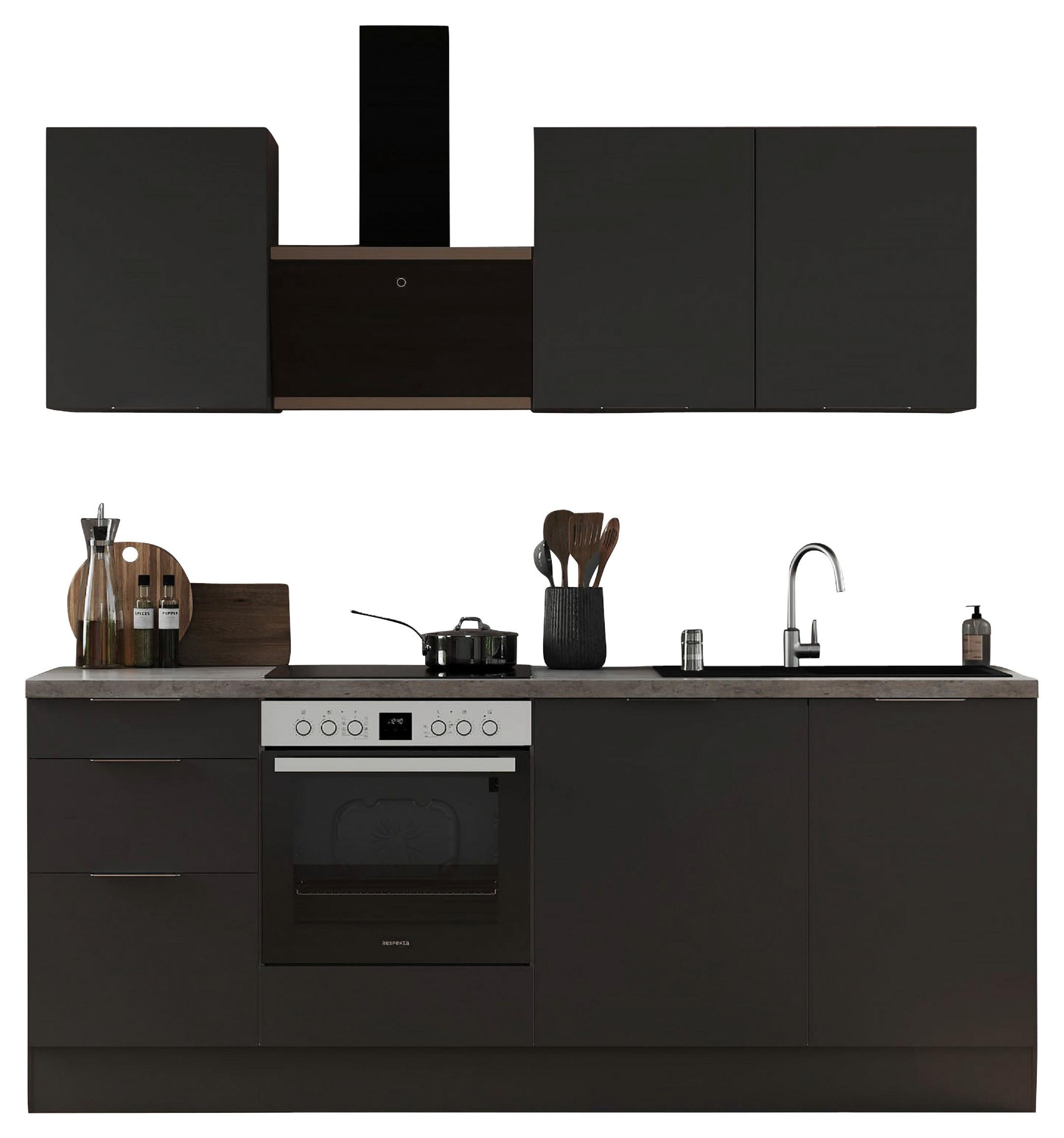 Küchenblock Elisabeth mit Geräten Grau ca. 220 cm - Hellgrau/Grau, LIFESTYLE, Holzwerkstoff/Metall (220/225/60cm) - Respekta