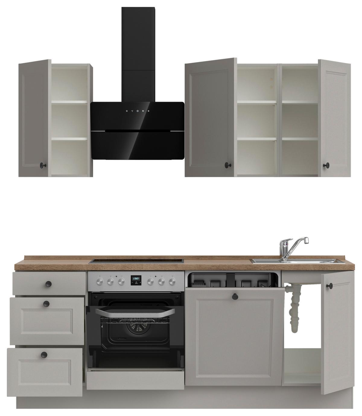 Küchenblock Cascada High m. Geräten Grau - Eiche dunkel/Schwarz, MODERN, Holzwerkstoff/Metall (210cm) - Nobilia