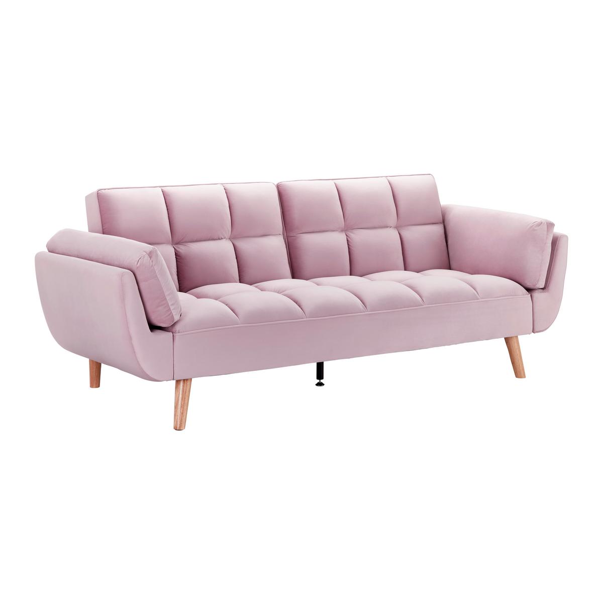 Schlafsofa Cora Rosa Samt - Rosa/Naturfarben, MODERN, Holz/Textil (214/92/81cm) - Bessagi Home
