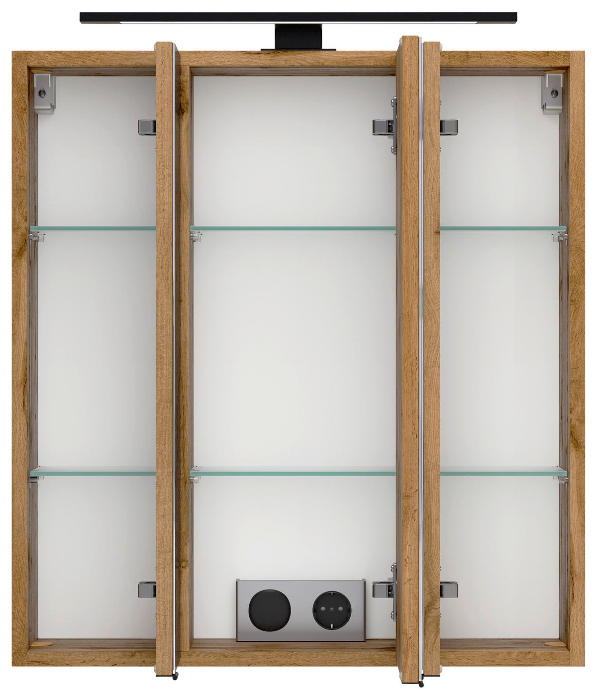 Spiegelschrank Chester mit LED 3-türig ca. 60x68 cm Eiche - Eiche Wotan/Schwarz, MODERN, Glas/Holzwerkstoff (60/67,5/20cm) - Held