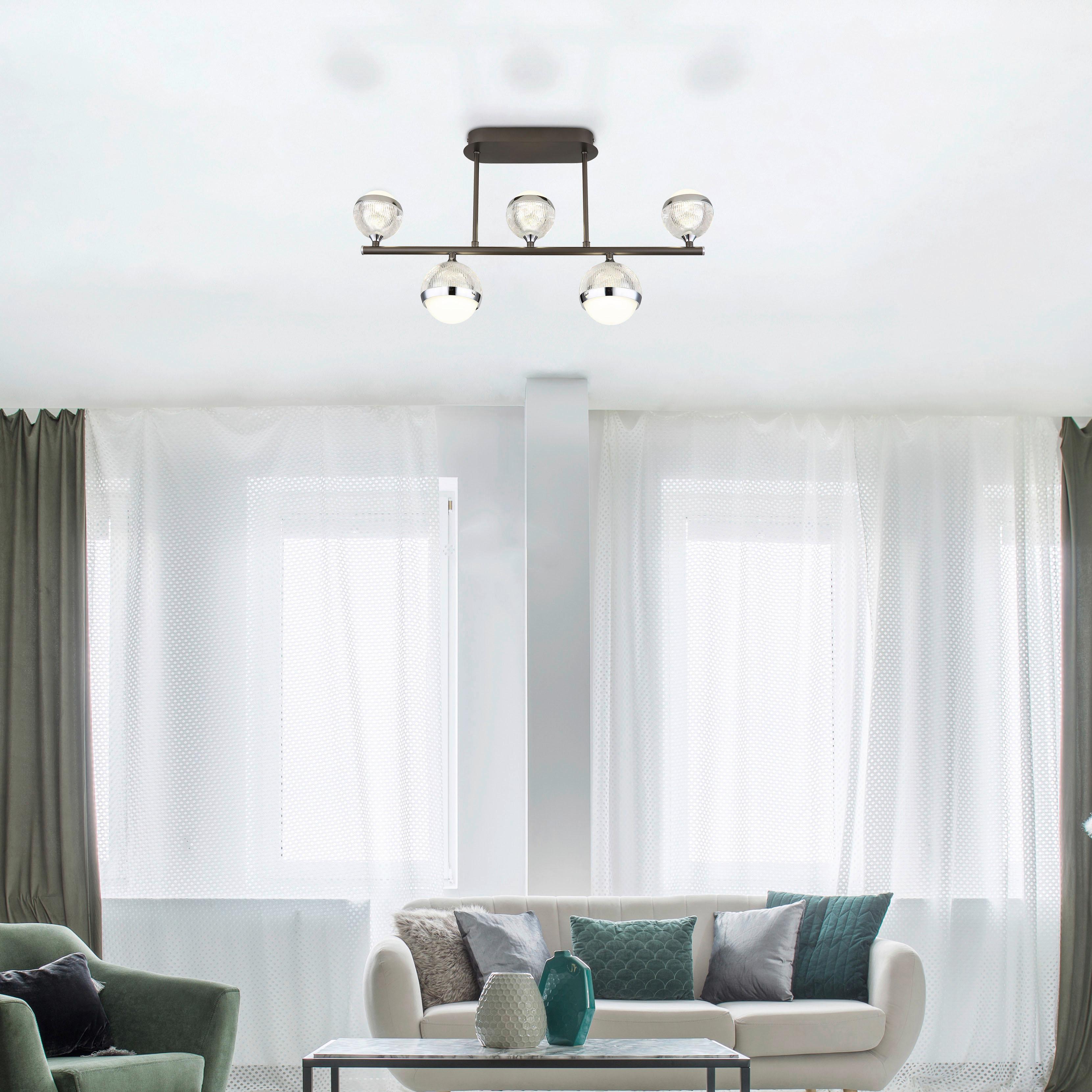 LED-Deckenleuchte Untsy Chrom/Titan max. 35 Watt - Chromfarben/Klar, KONVENTIONELL, Kunststoff/Metall (65/11/37cm) - Globo