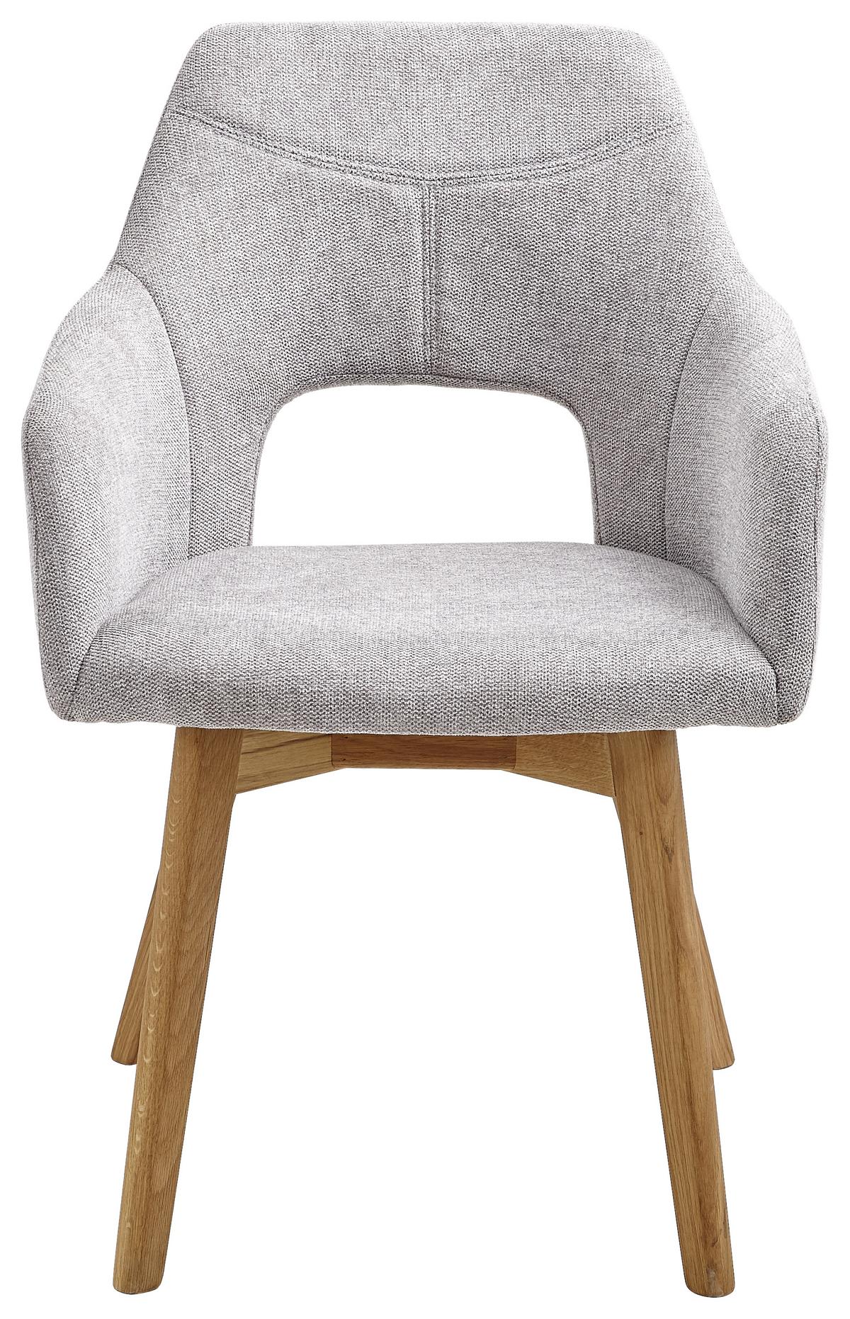 KRZESŁO Z PODŁOKIETNIKAMI EVITA - kolor dębowy/szary, Design, drewno/tkanina (57/84/57cm) - Voleo