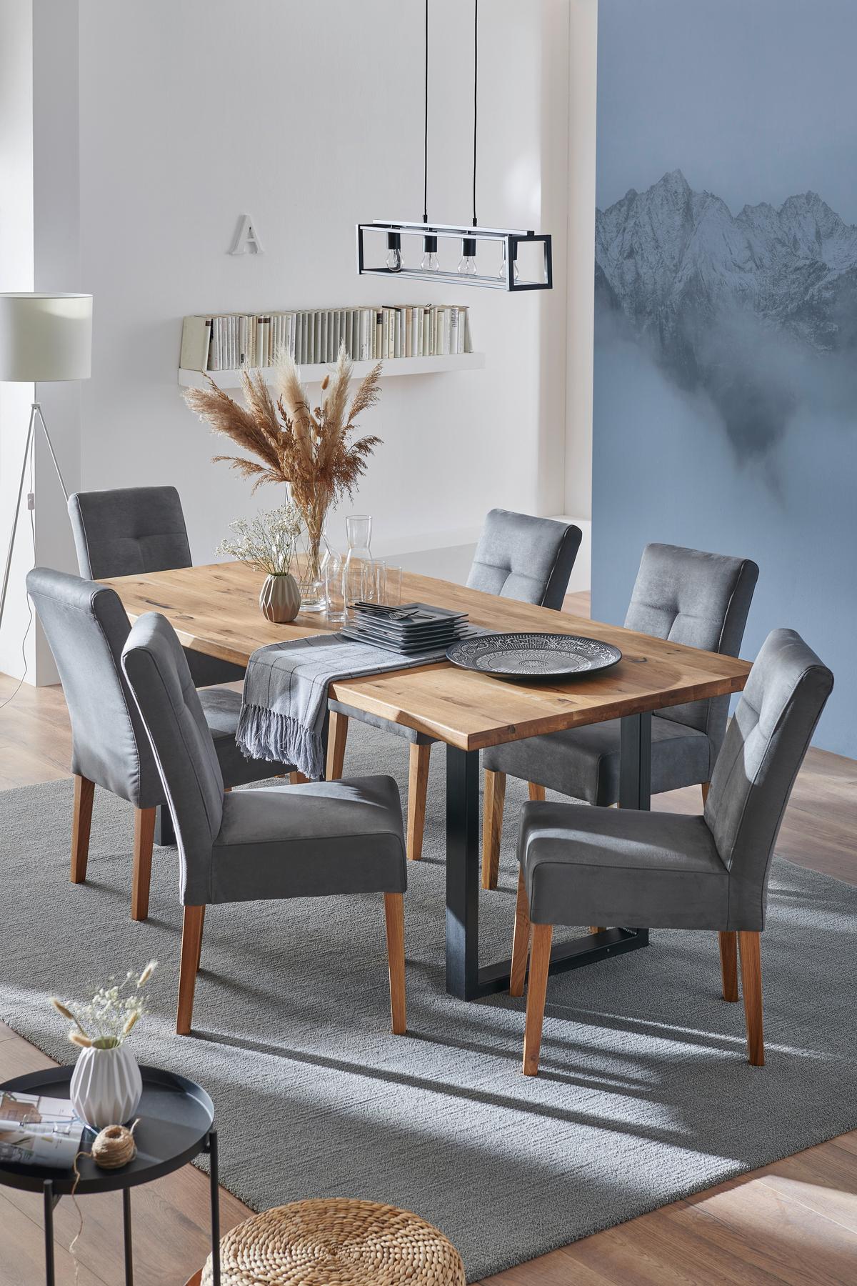 Masă sufragerie Rockford - culoare lemn stejar/negru, Modern, lemn/metal (200/77/100cm)