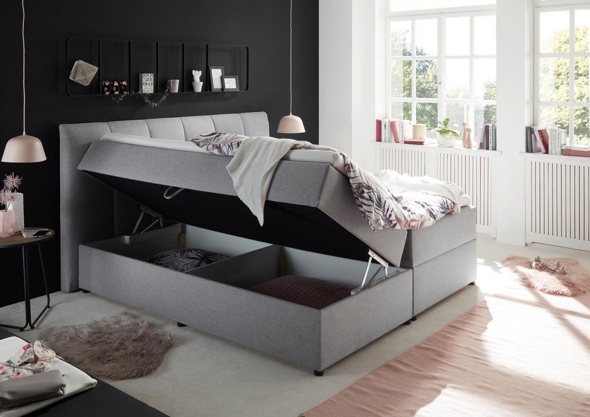 Boxspringbett Granada ca. 180x200 cm Grau - Schwarz/Grau, Basics, Kunststoff/Textil (180/200cm) - MID.YOU