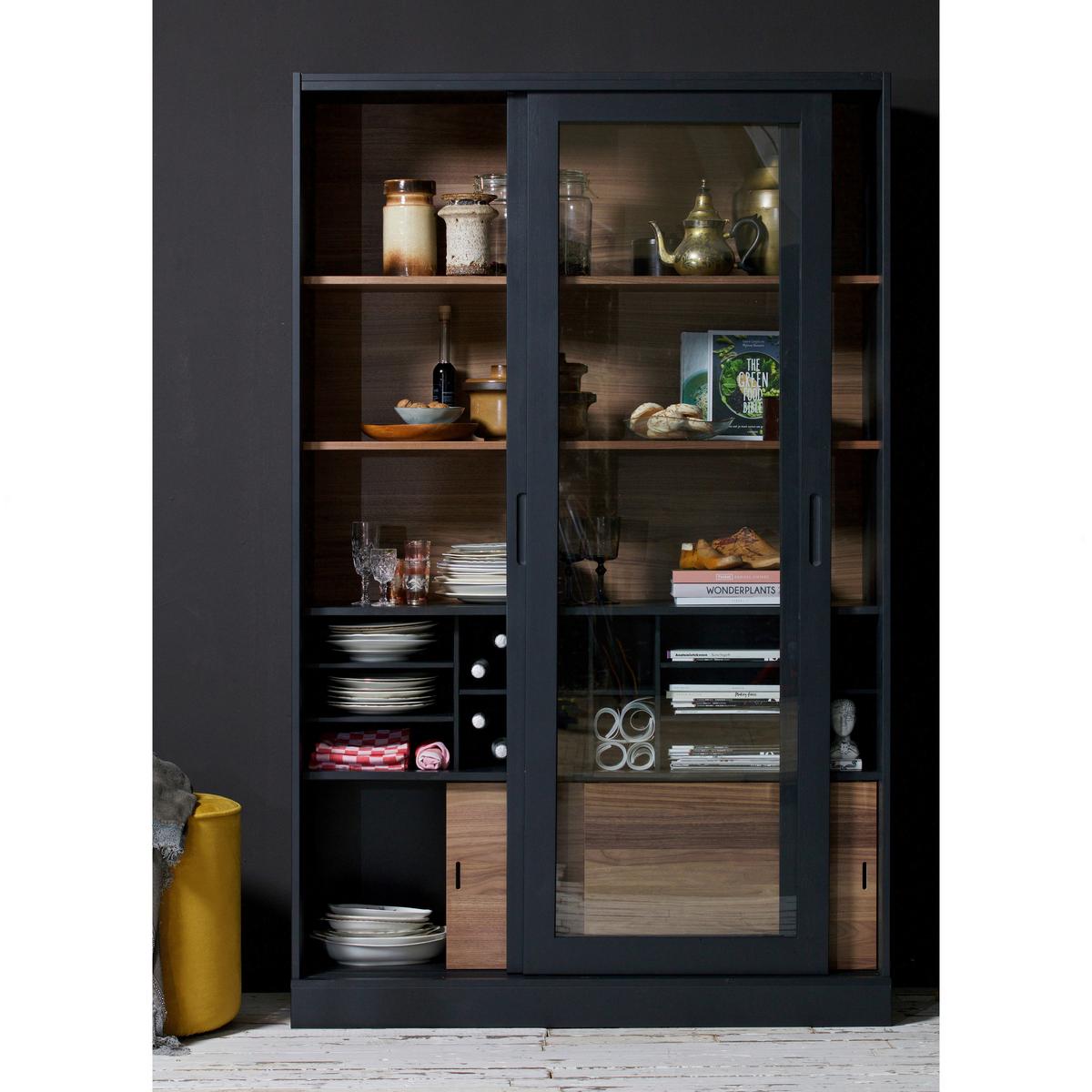 Vitrine James Schwarz/Walnussfarben B: 125cm - Nussbaumfarben/Walnussfarben, Design, Glas/Holz (125/200/57cm) - Livetastic
