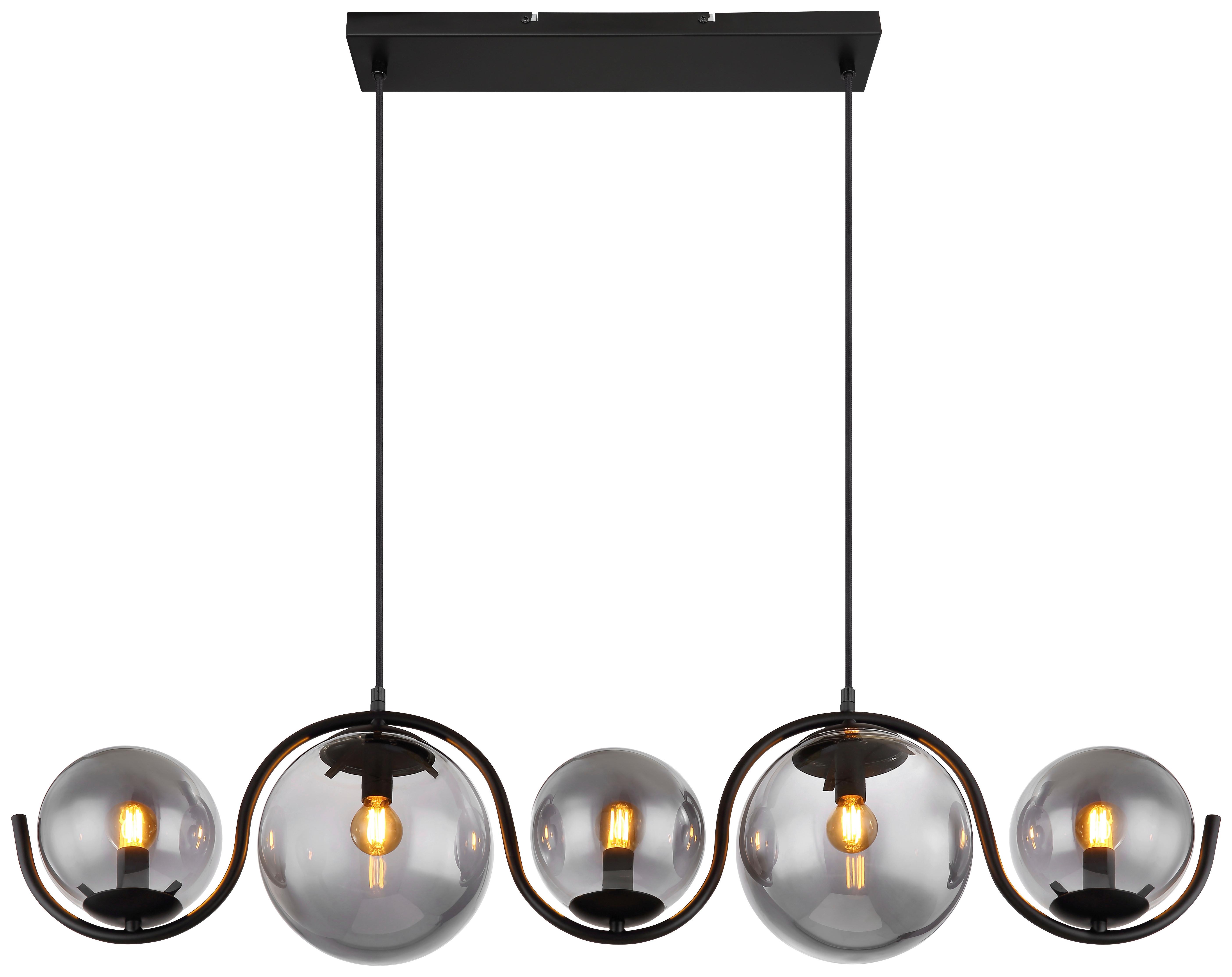 Hängeleuchte Porry Schwarz B: 20cm 5-Flm. - Schwarz, Basics, Glas/Metall (100/20/120cm) - Globo