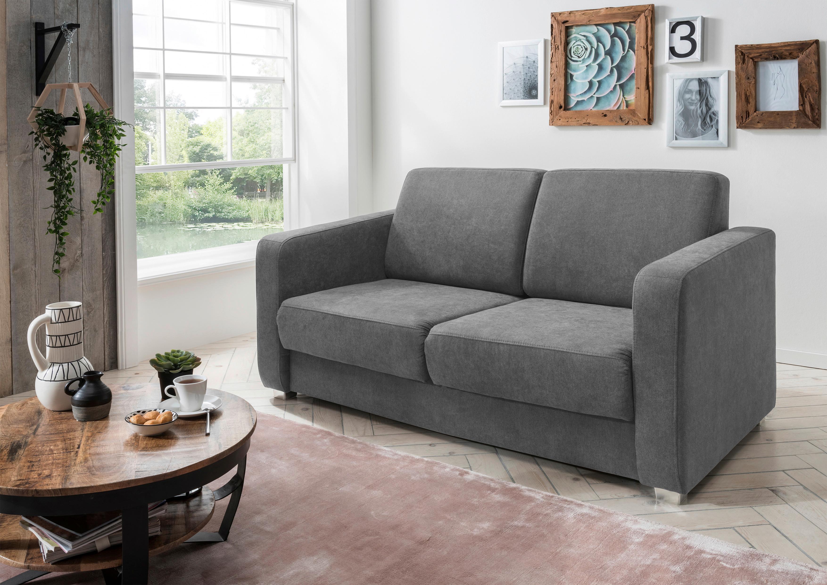 Schlafsofa Mia Grau Mikrofaser - Chromfarben/Grau, Basics, Kunststoff/Textil (159/88/87cm) - Livetastic
