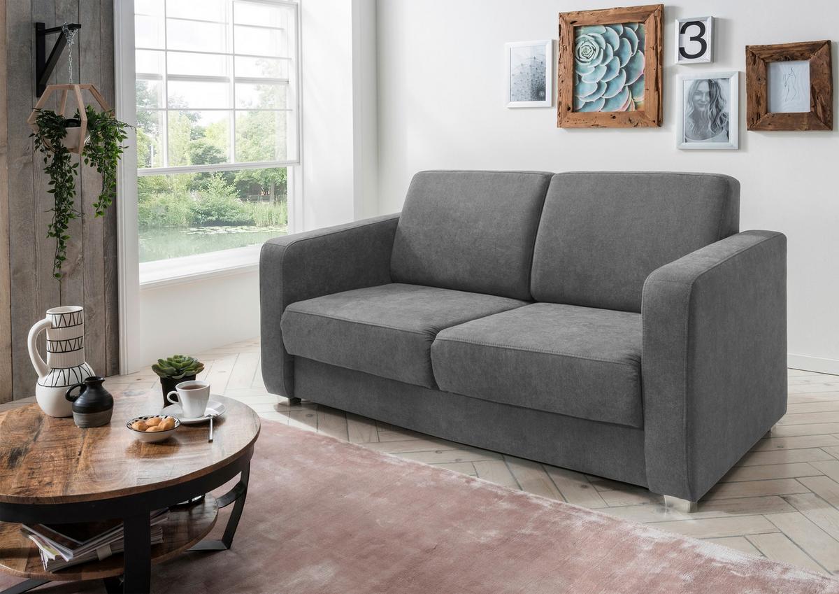 Schlafsofa Mia Grau Mikrofaser - Chromfarben/Grau, Basics, Kunststoff/Textil (159/88/87cm) - Livetastic