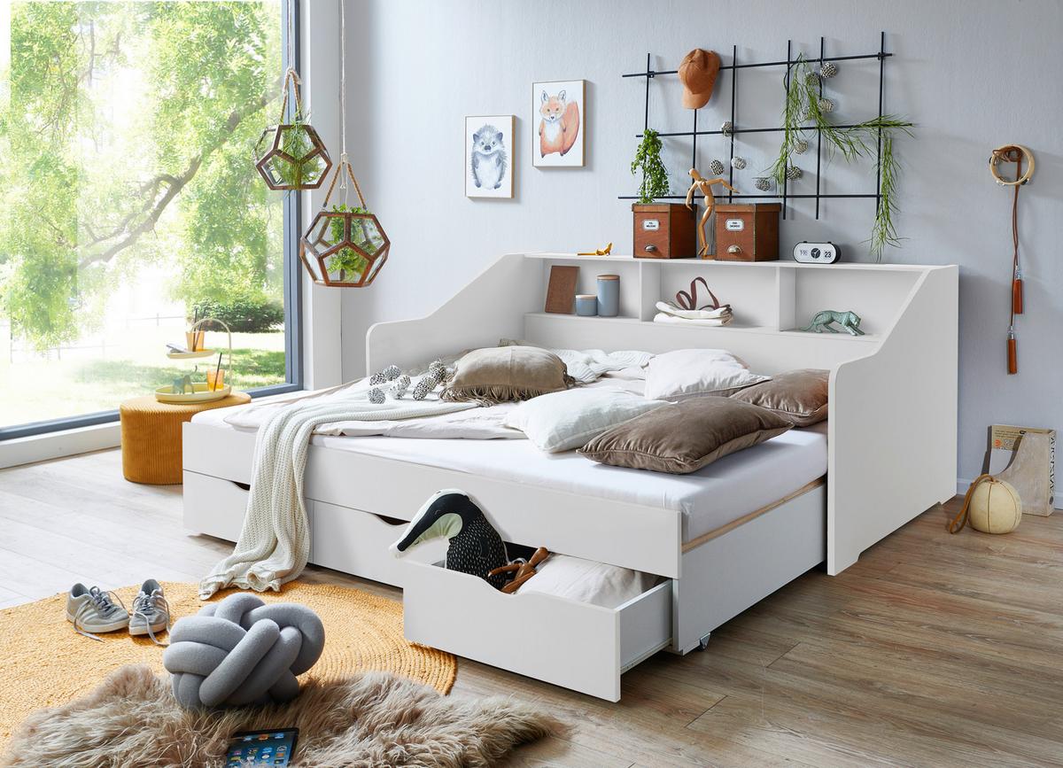 Raztegljiva Postelja Star, Bela, 90-180x200 - bela/barve bukve, Konvencionalno, leseni material/les (90-180/200cm) - Mömax