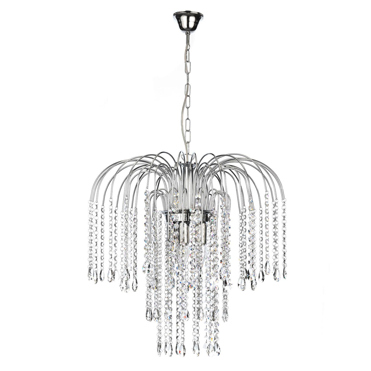 Kristall-Hängeleuchte Pioggia Chromfarben max. 6 Watt - Chromfarben, KONVENTIONELL, Glas/Metall (50/110cm)