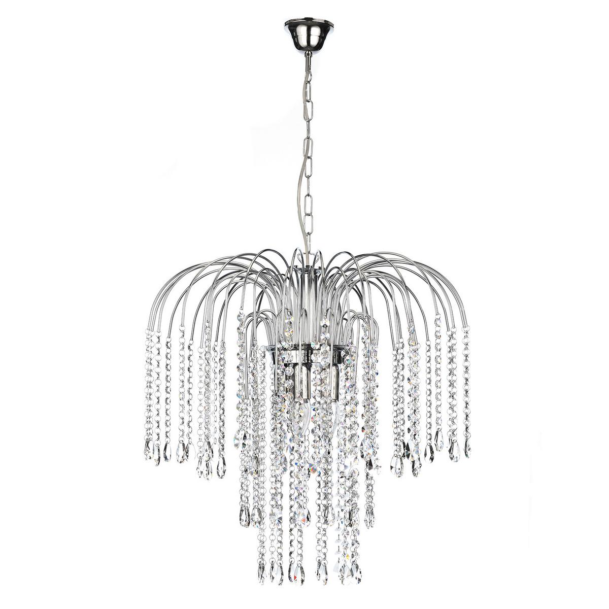 Kristall-Hängeleuchte Pioggia Chromfarben max. 6 Watt - Chromfarben, KONVENTIONELL, Glas/Metall (50/110cm)