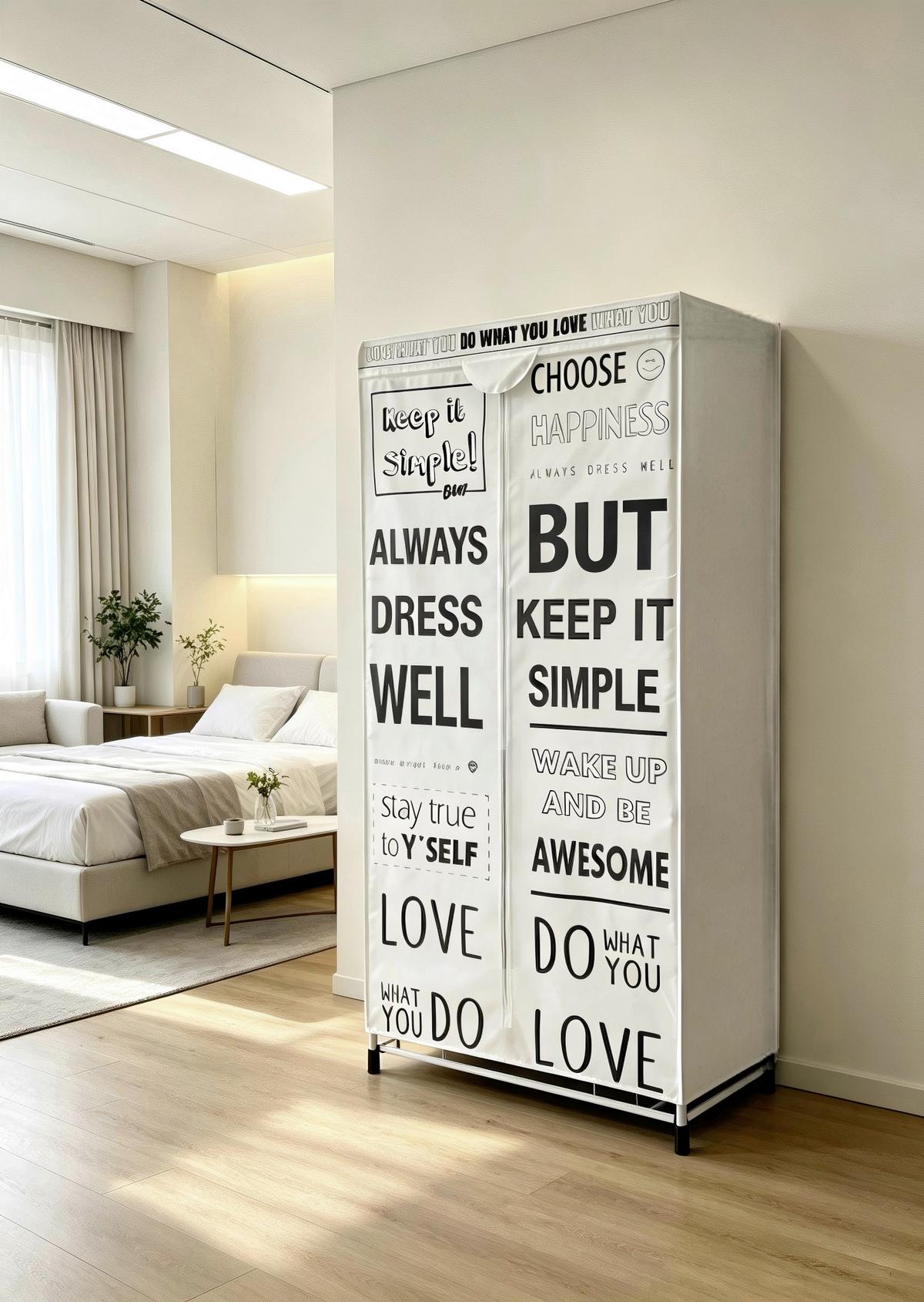 Schrank Weiss/schwarz - Weiss/Schwarz, Lifestyle, Textil/Metall (75/160/50cm) - Mömax