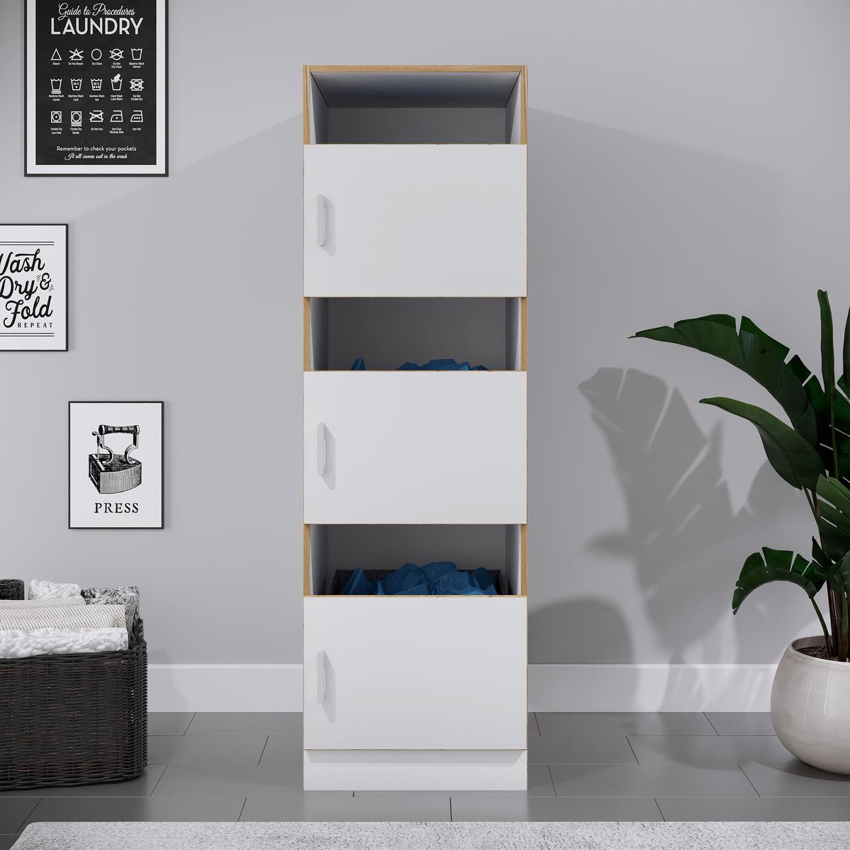 Wäscheschrank Rislo - Honigeiche/Weiss, Trend, Holzwerkstoff/Kunststoff (50/162/60cm) - MID.YOU