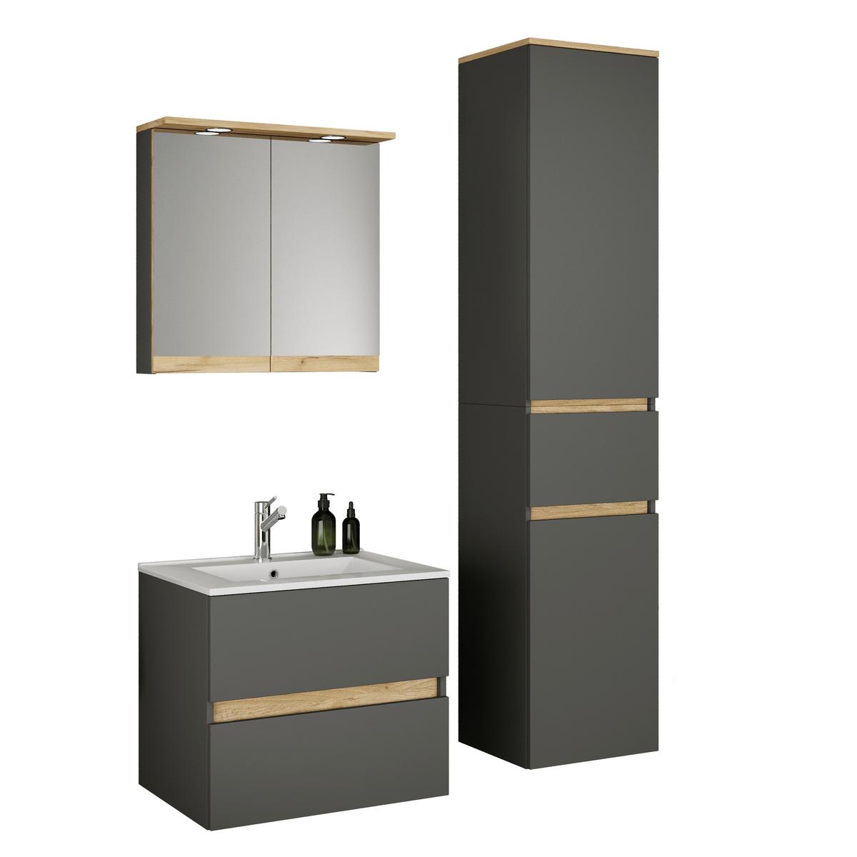 Badezimmer Cosila - Honigeiche/Weiss, Trend, Keramik/Holzwerkstoff (101cm) - MID.YOU