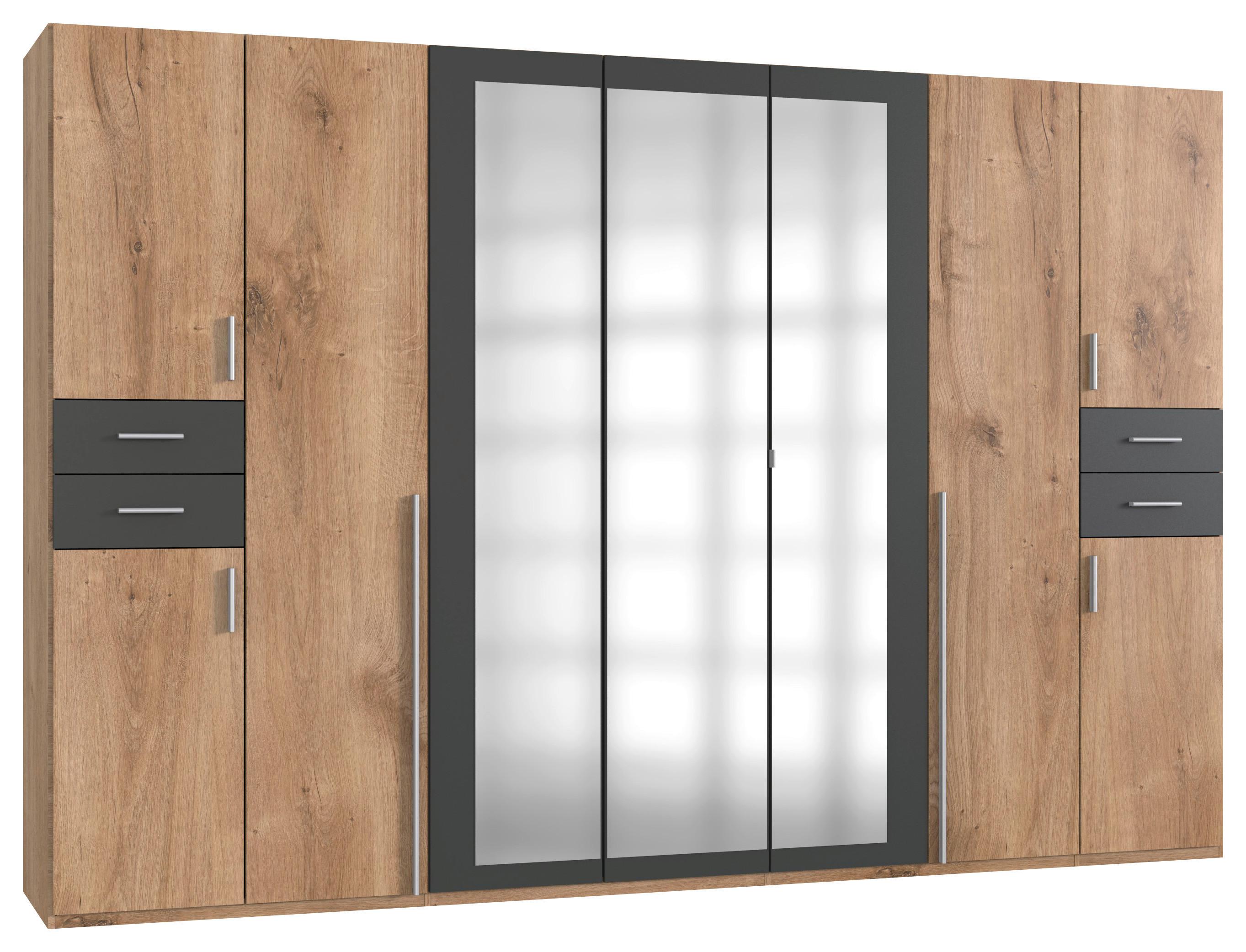 Drehtürenschrank Vegas ca. 313x208 cm Eiche/Graphit - Eichefarben/Silberfarben, Basics, Holzwerkstoff (313/208/58cm) - MID.YOU