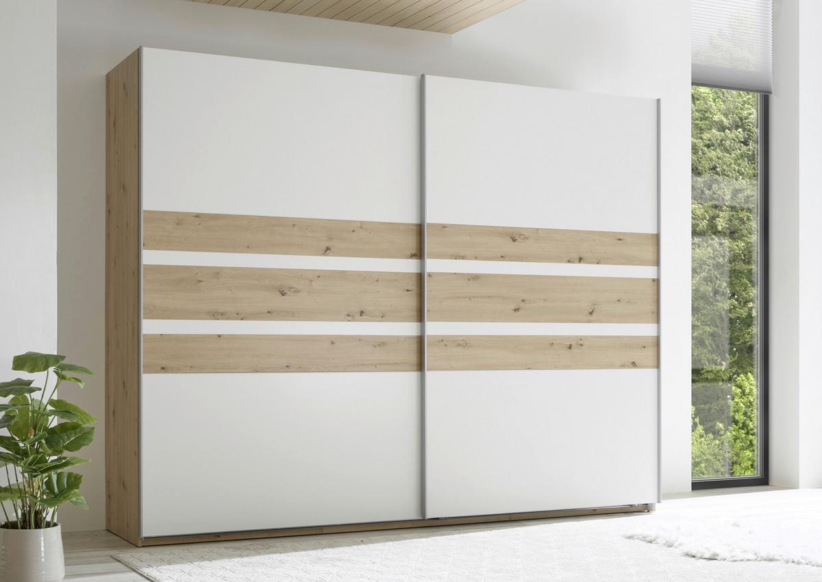Omara Z Drsnimi Vrati Catania, Bela, Barva Hrasta - bela/barve aluminija, Moderno, kovina/leseni material (270/210/60cm) - Livetastic