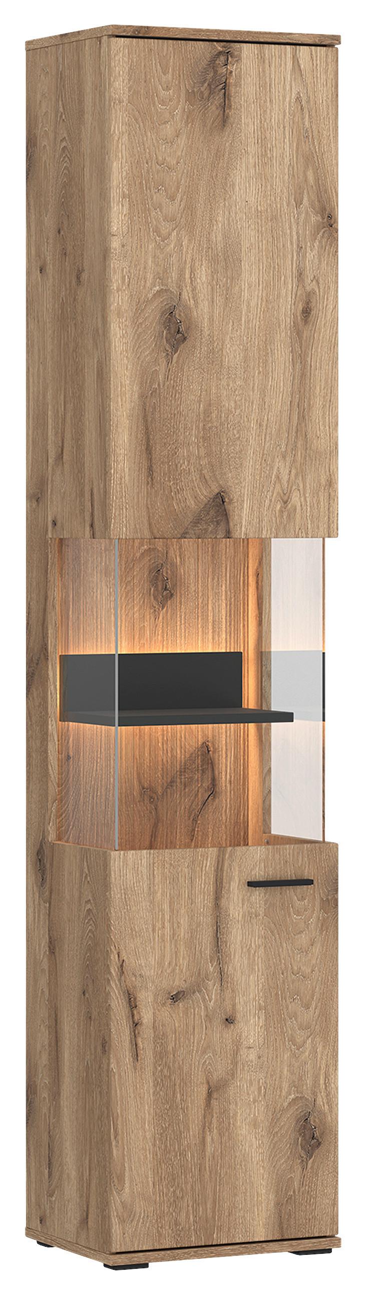VITRINĂ PARDOO - culoare lemn stejar/antracit, Trend, sticlă/material pe bază de lemn (40/197/37cm) - Modern Living