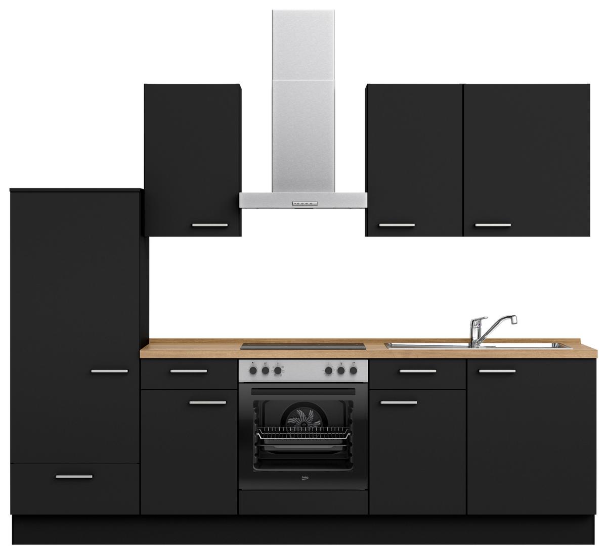 Küchenblock Touch Low m. Geräten Schwarz - Edelstahlfarben/Eichefarben, MODERN, Holzwerkstoff/Metall (270cm) - Nobilia