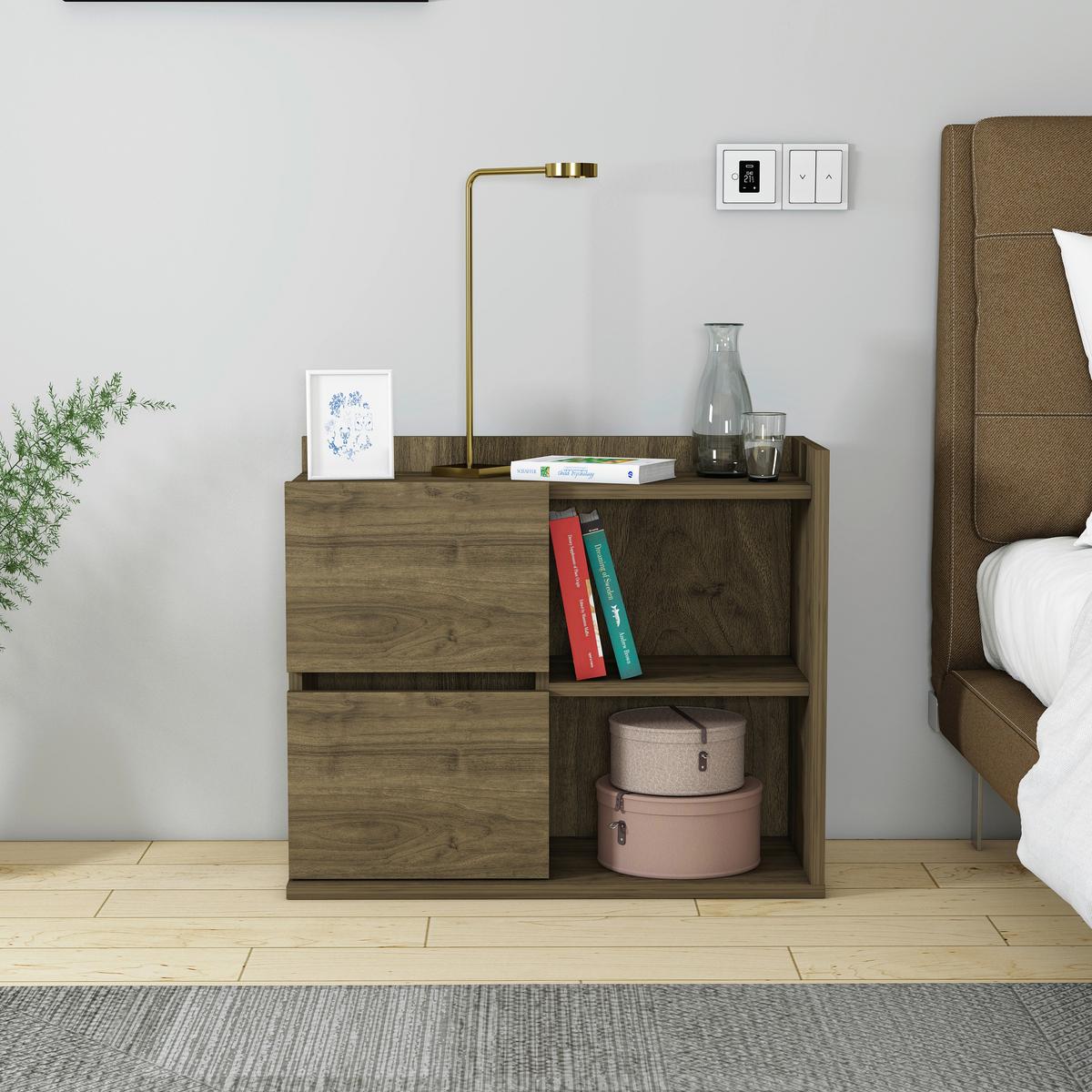 Nachttisch Juno ca. 60x53,2x35cm Walnussfarben - Walnussfarben, Design, Holzwerkstoff (60/53,2/35cm) - MID.YOU