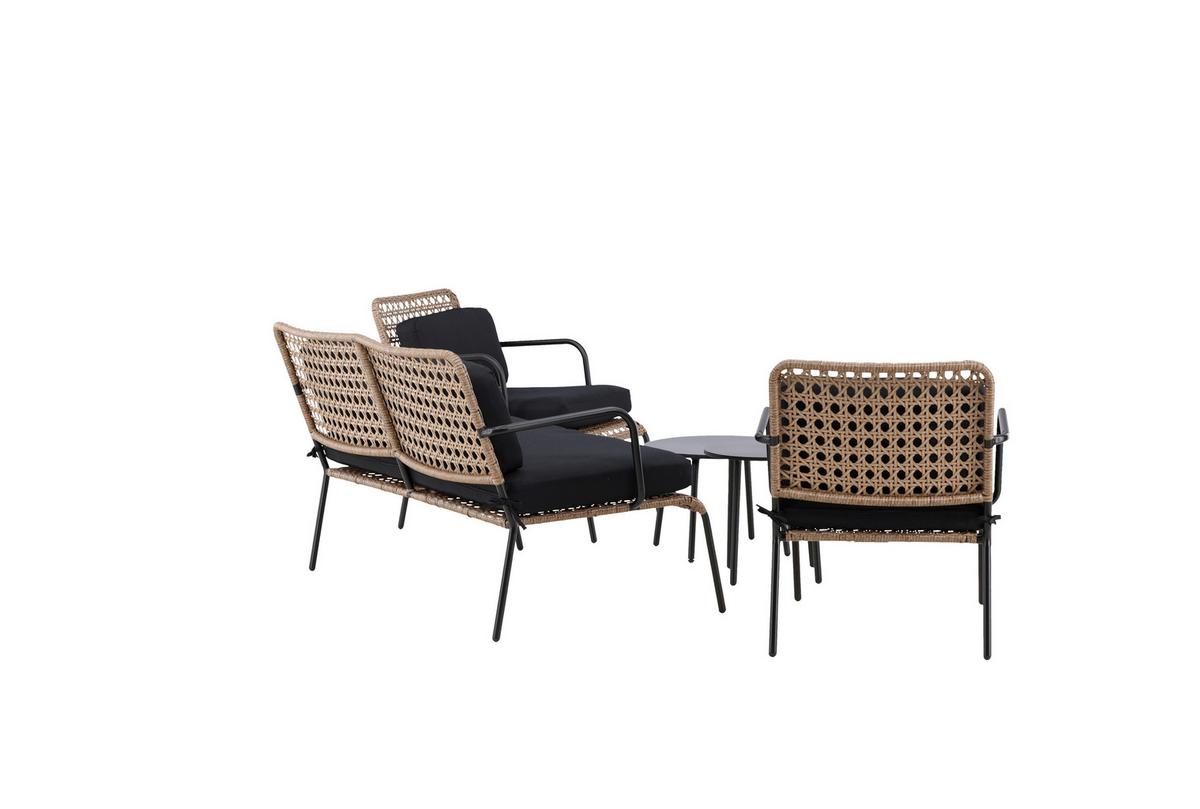 Loungegarnitur Paola 5-tlg. Rattan geflecht - Dunkelgrau/Schwarz, KONVENTIONELL, Naturmaterialien/Holz - Gardenson