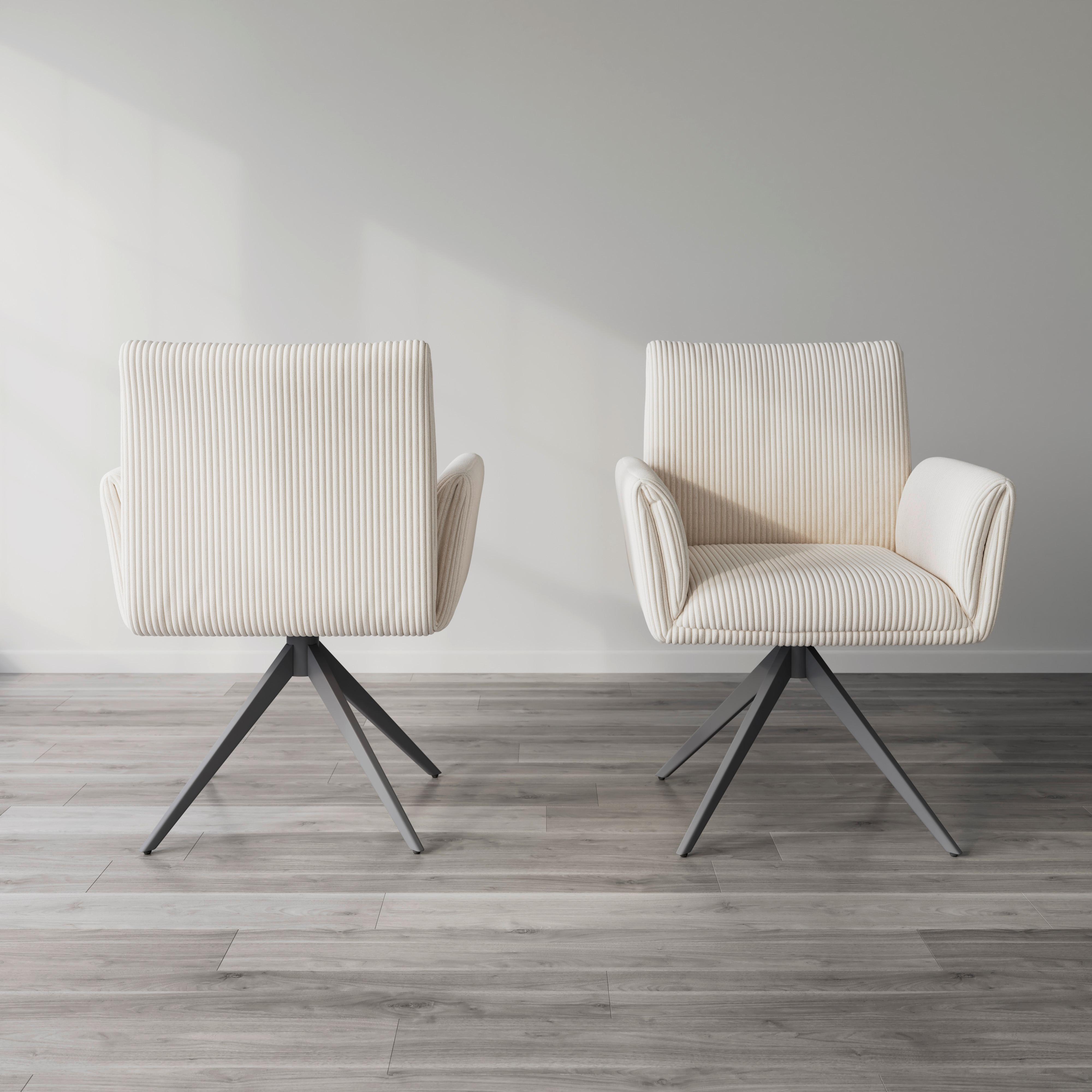 Armlehnstuhl Rosalia Beige Cord Drehbar Gepolstert - Beige/Schwarz, MODERN, Holz/Textil (64/88,5/60cm) - Bessagi Home