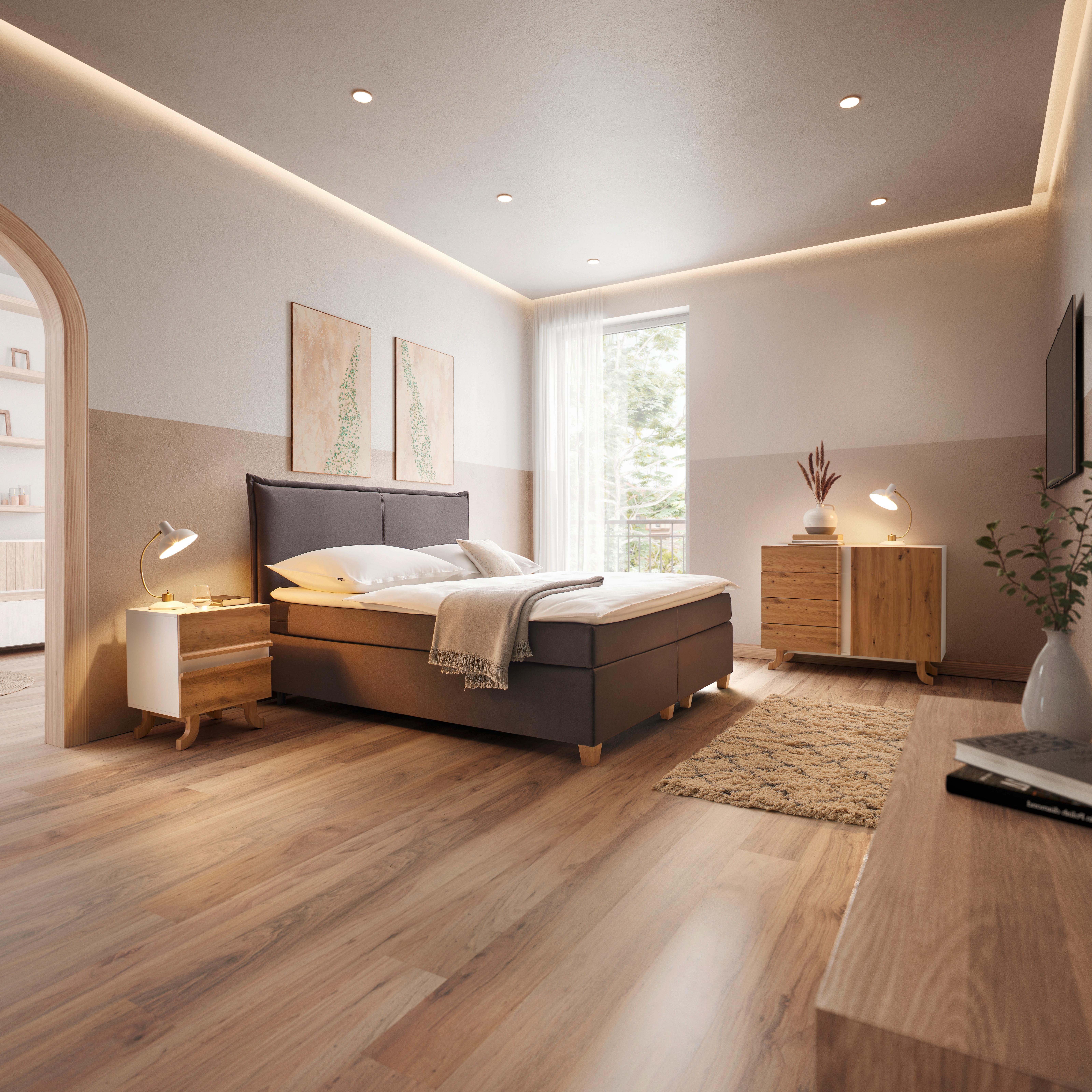 Boxbett Rina Grau ca. 180x200 cm mit Topper - Naturfarben/Grau, MODERN, Holz/Textil (180/200cm) - Bessagi Home