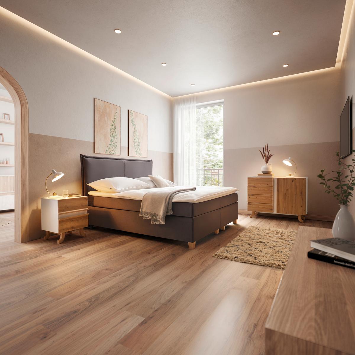 Boxbett Rina Grau ca. 180x200 cm mit Topper - Naturfarben/Grau, MODERN, Holz/Textil (180/200cm) - Bessagi Home