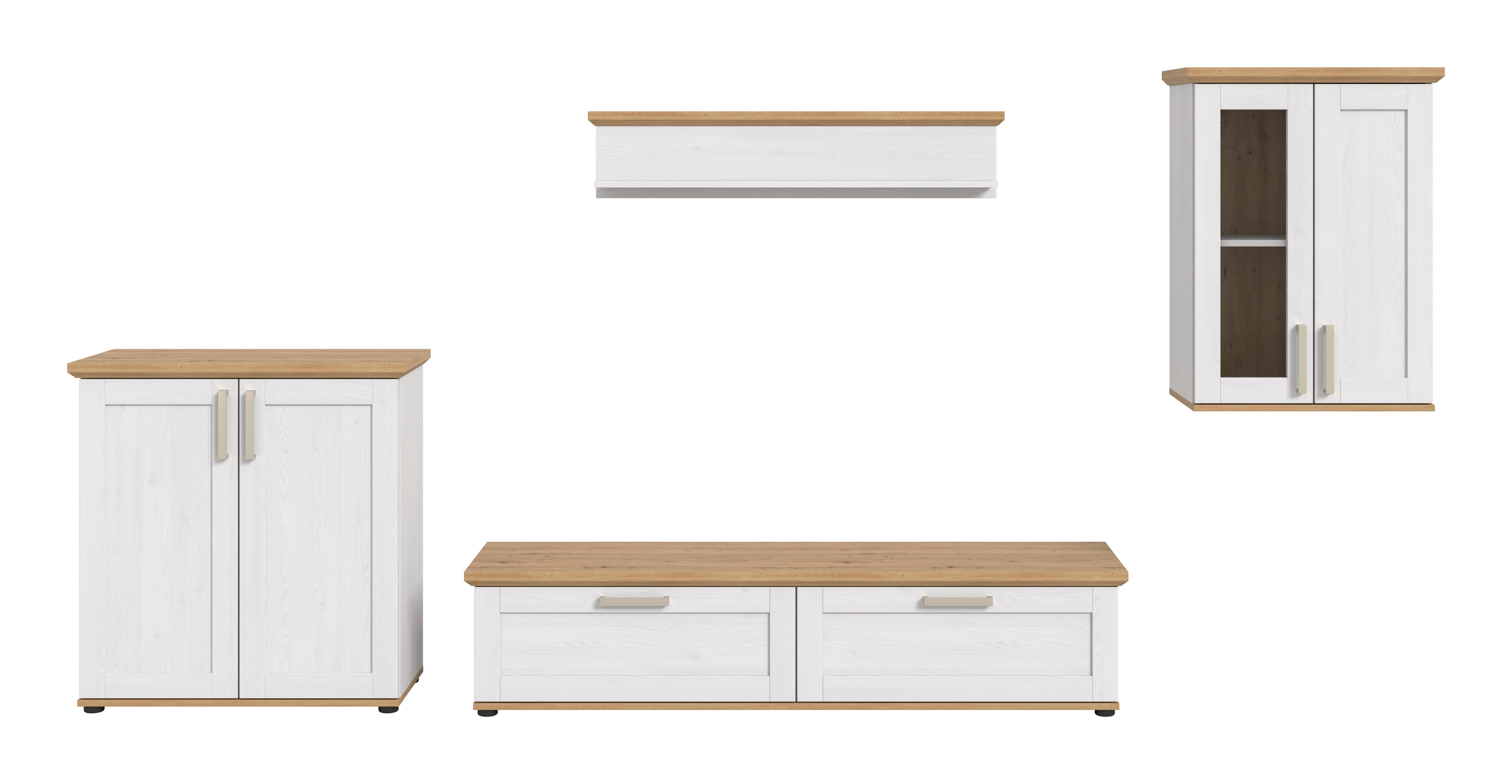 Dnevni Regal Verona, Bela, Barva Macesna, 4-Delni - srebrne barve/črna, Design, umetna masa/leseni material (336/161/40cm) - Livetastic