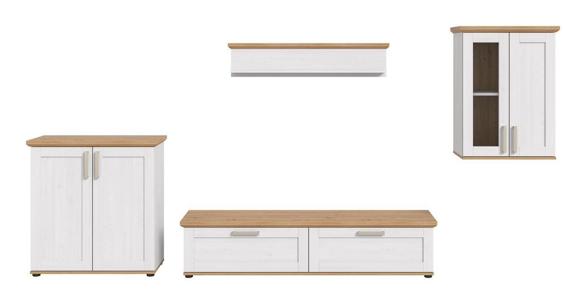 Dnevni Regal Verona, Bela, Barva Macesna, 4-Delni - srebrne barve/črna, Design, umetna masa/leseni material (336/161/40cm) - Livetastic