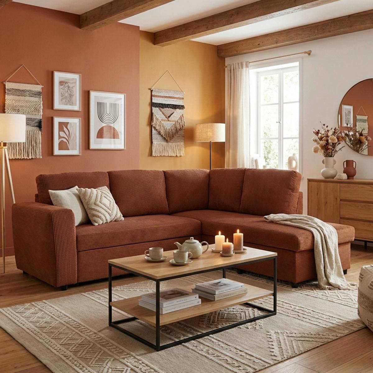 Coltar TOULOUSE - teracotă, Trend, lemn/metal (224/206cm)