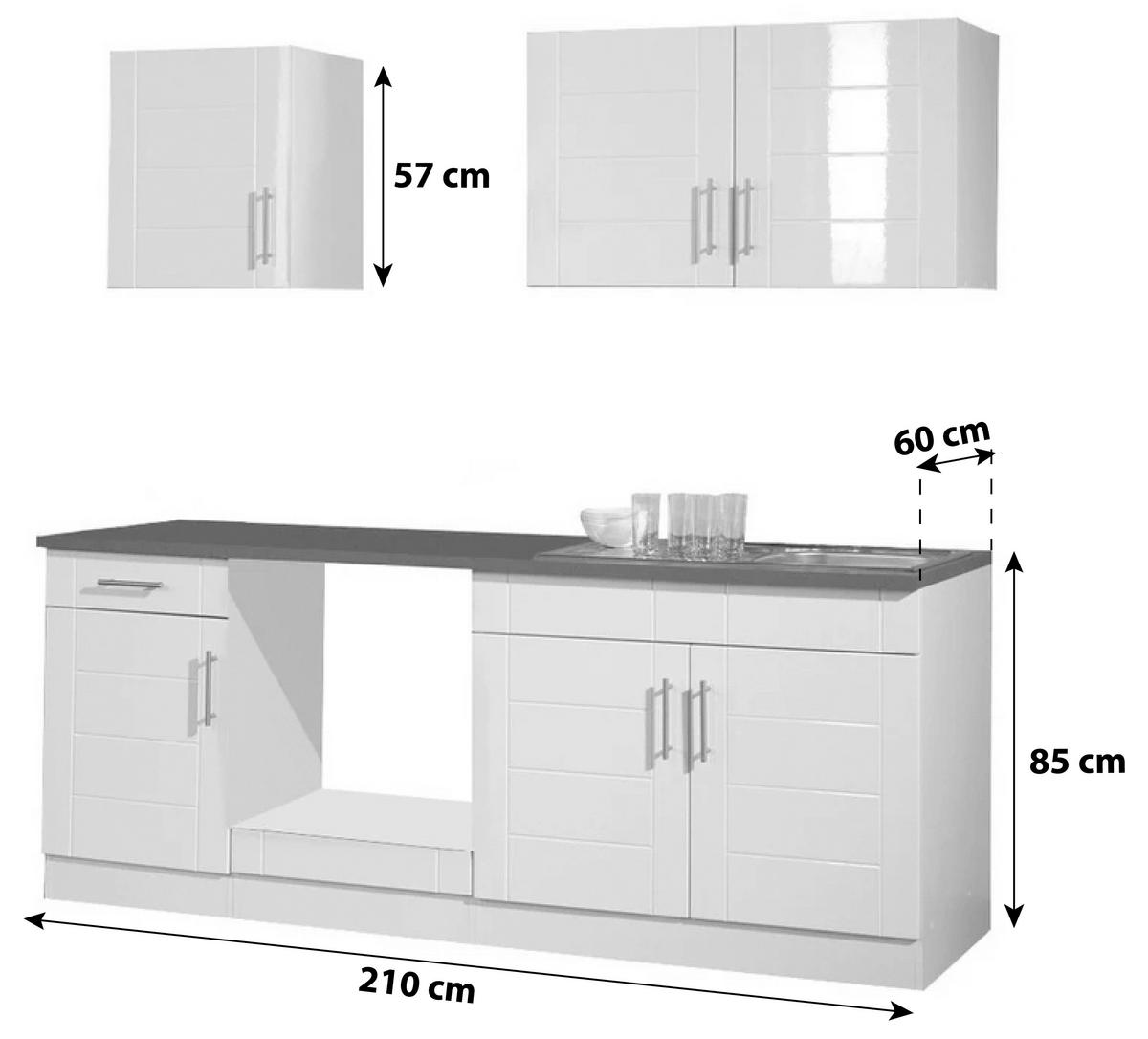 Küchenleerblock Nevada o. Geräte Weiß Hochglanz - Weiß Hochglanz/Anthrazit, MODERN, Holzwerkstoff/Metall (210cm) - Held