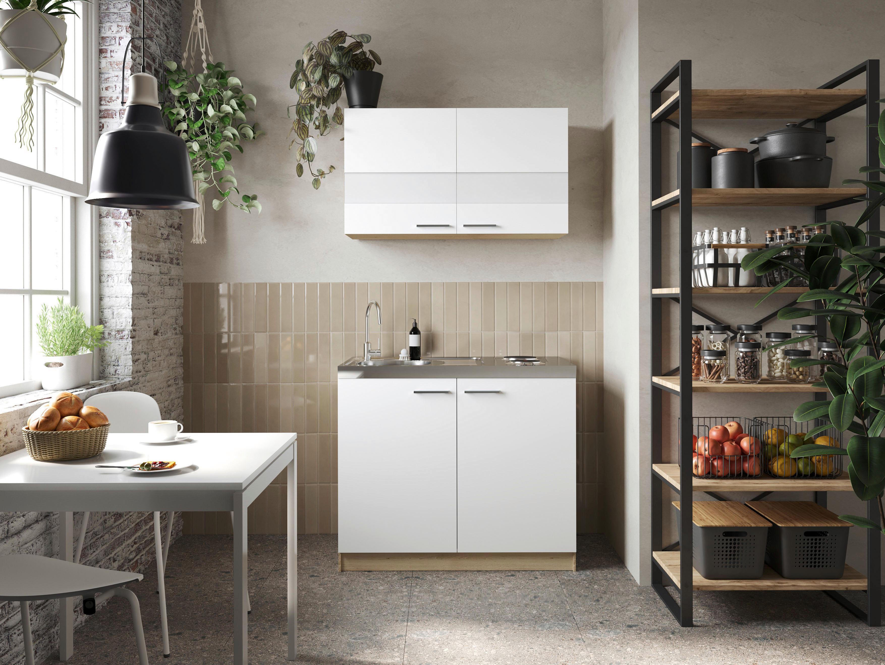 Majhna Kuhinja Z Aparati Merle, 100cm - srebrne barve/barve hrasta, Basics, kovina/steklo (100cm) - Respekta