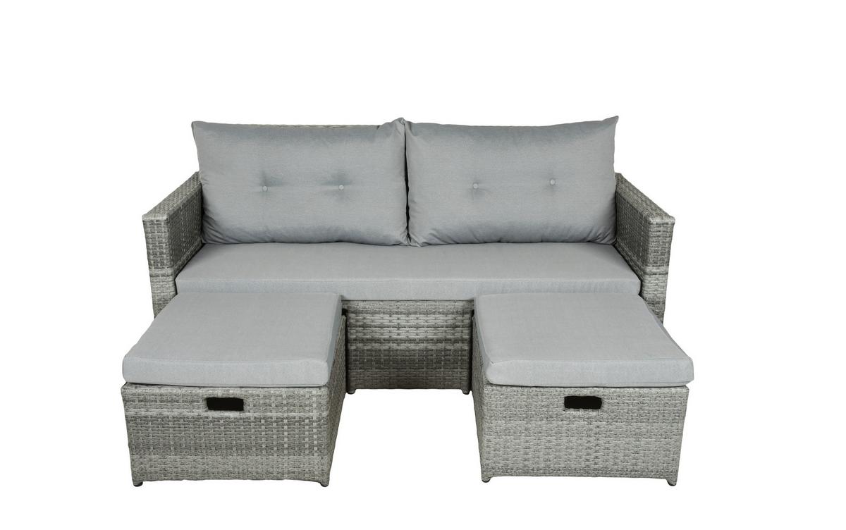 Loungesofa Malta Grau - Schwarz/Grau, Basics, Kunststoff/Textil (180/86/135cm) - Gardenson
