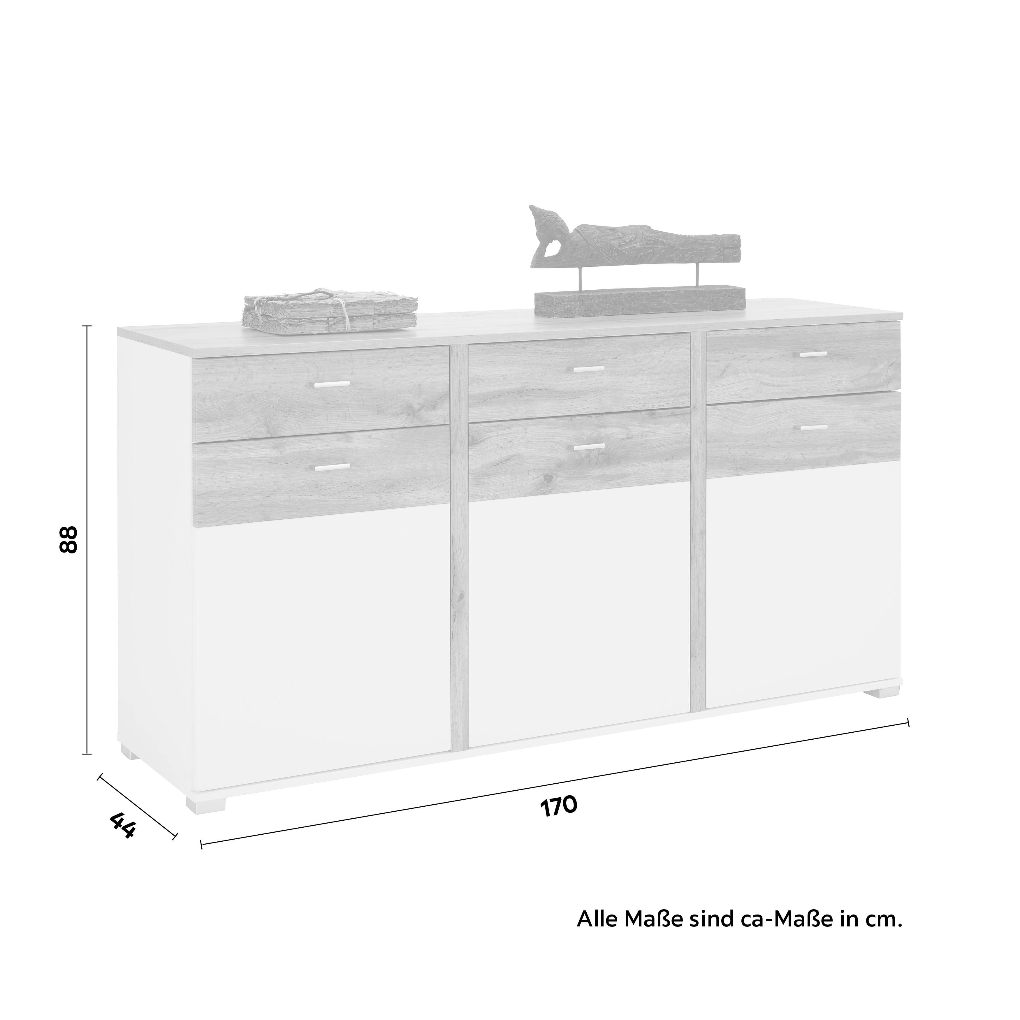 Sideboard in Eichefarben - Chromfarben/Weiss, Modern, Holzwerkstoff/Metall (170/87/43cm) - Mömax