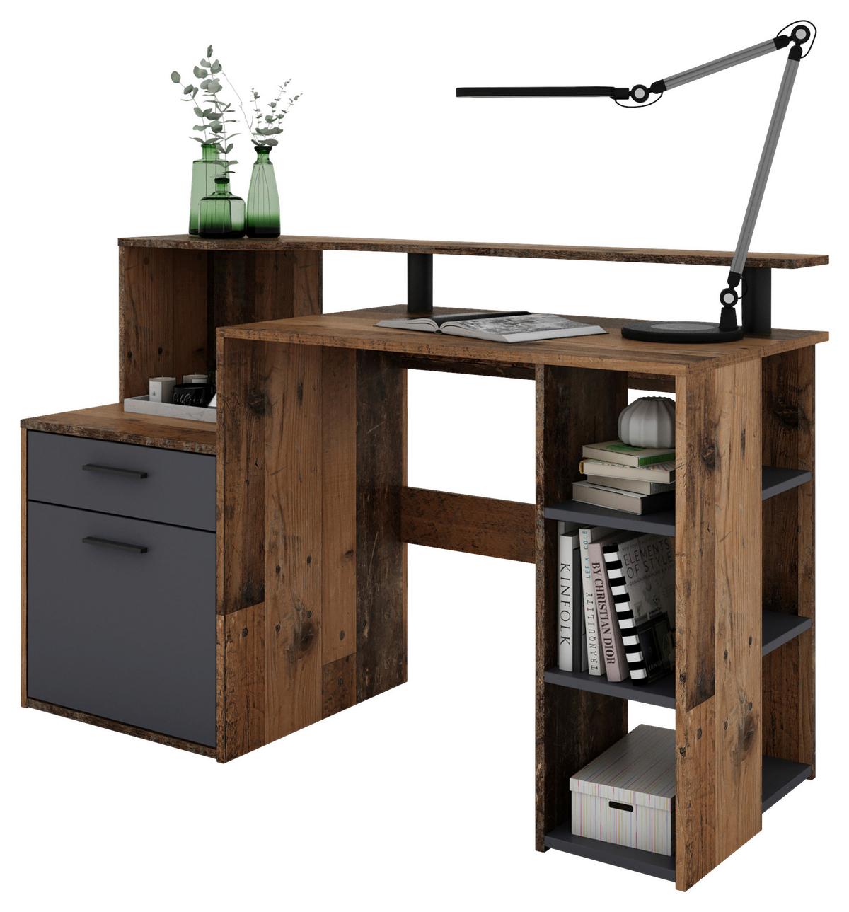 SCHREIBTISCH LOUIS - Alteiche/Anthrazit, MODERN, Holzwerkstoff/Kunststoff (140/55/89cm) - MID.YOU