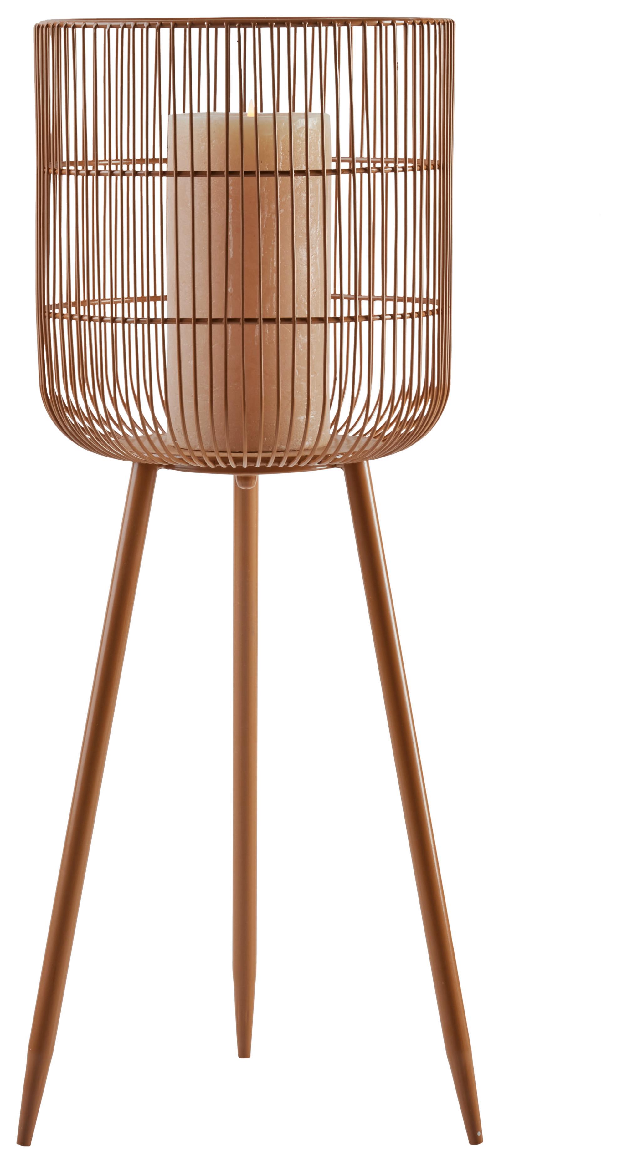 Suport de lumânare antivânt CINDY I -PAZ- - maro, Basics, sticlă/metal (25/68cm) - Modern Living