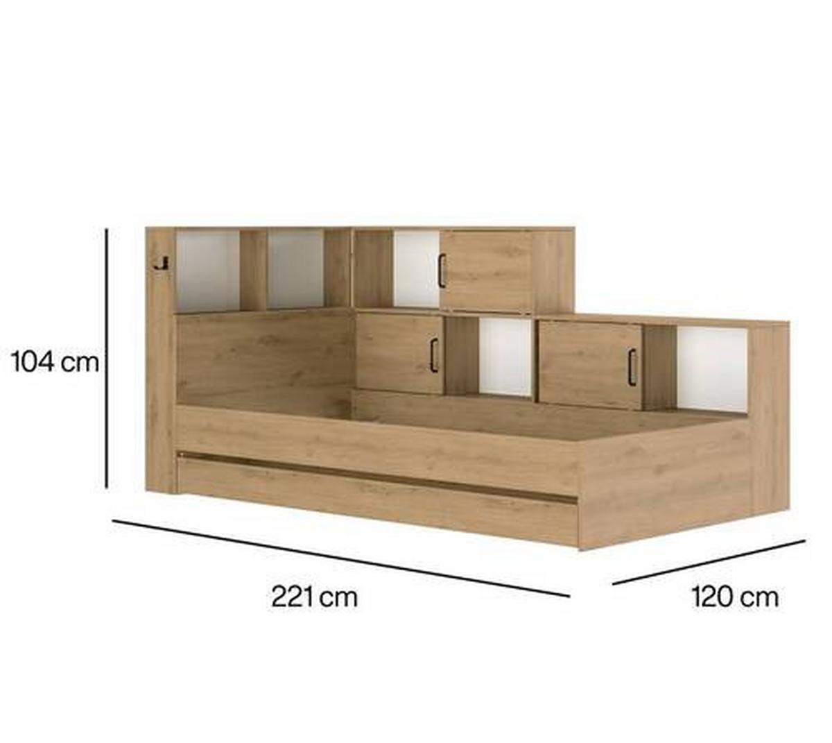 Postelja S Predalom Erwan, Barva Hrasta, 90x200cm - bela/hrast artisan, Moderno, leseni material (90/200cm) - MID.YOU