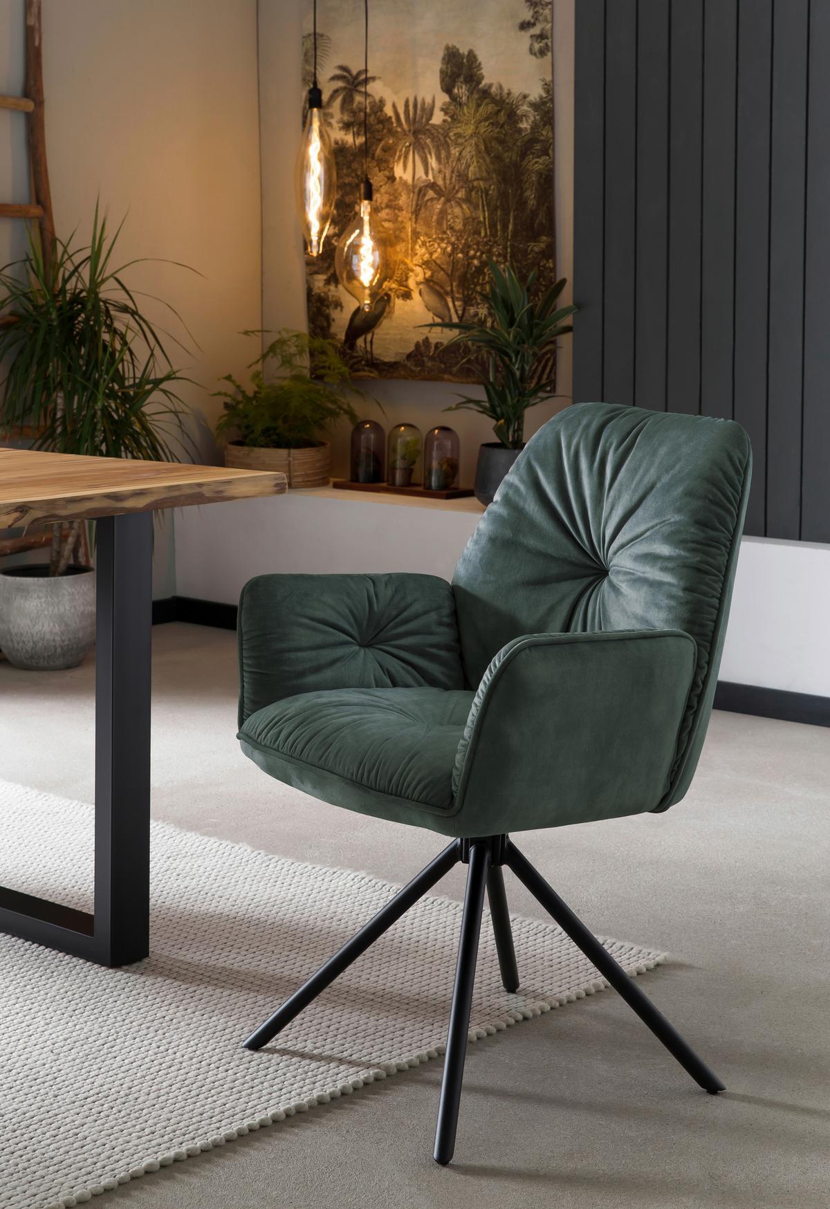 Naslanjač Vintage, Temno Zelena, Vrtljiv - črna/temno zelena, Moderno, kovina/tekstil (61/90/59cm) - Livetastic